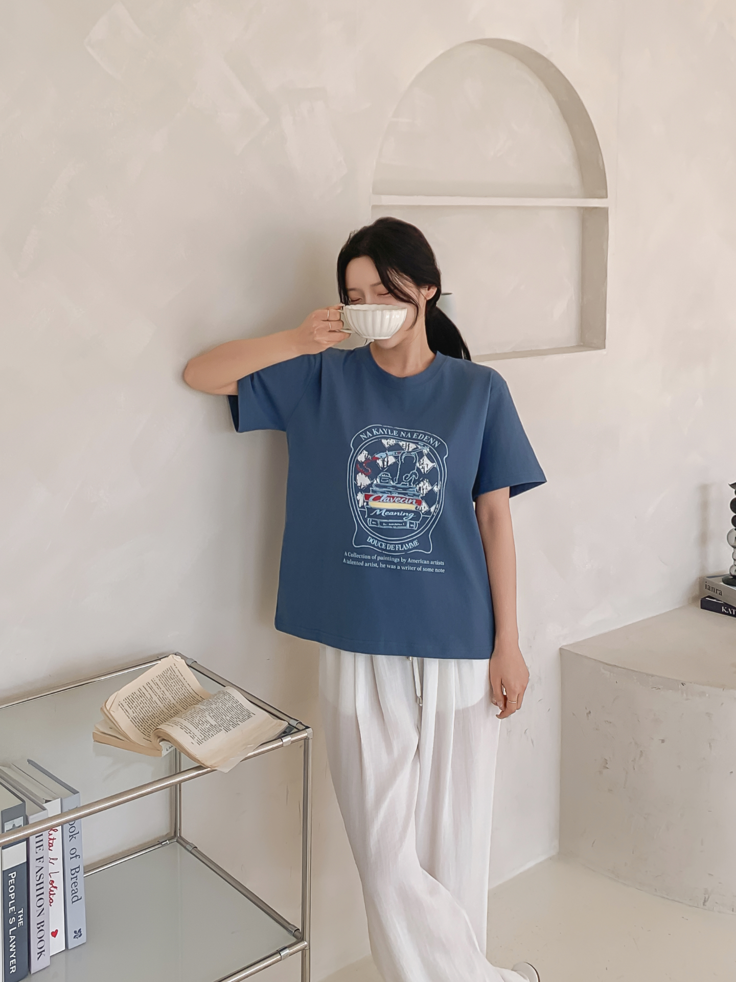 コットンラウンドネックオーバーサイズルーズ半袖プリントTシャツ | 詳細画像19