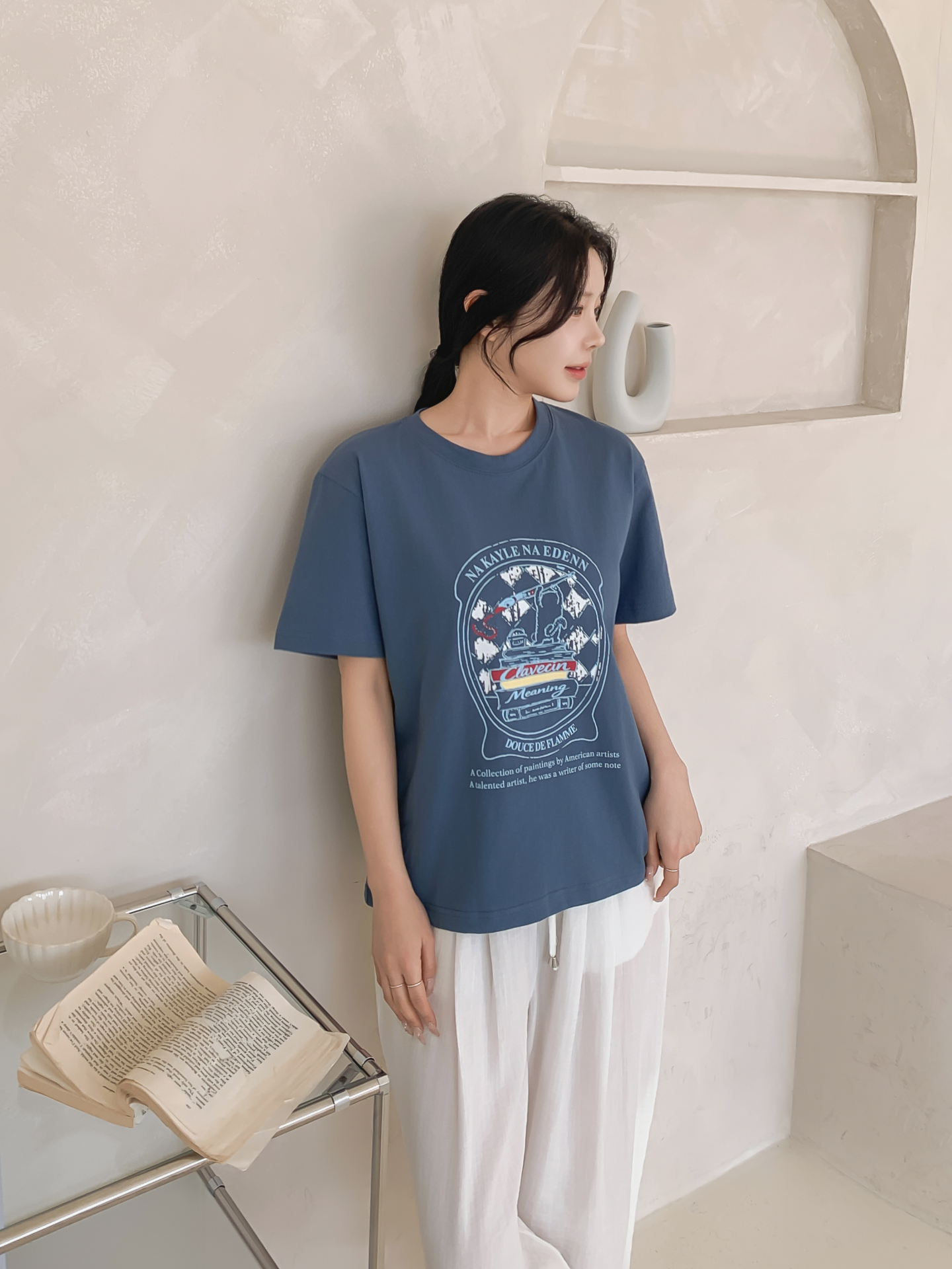 コットンラウンドネックオーバーサイズルーズ半袖プリントTシャツ | 詳細画像22