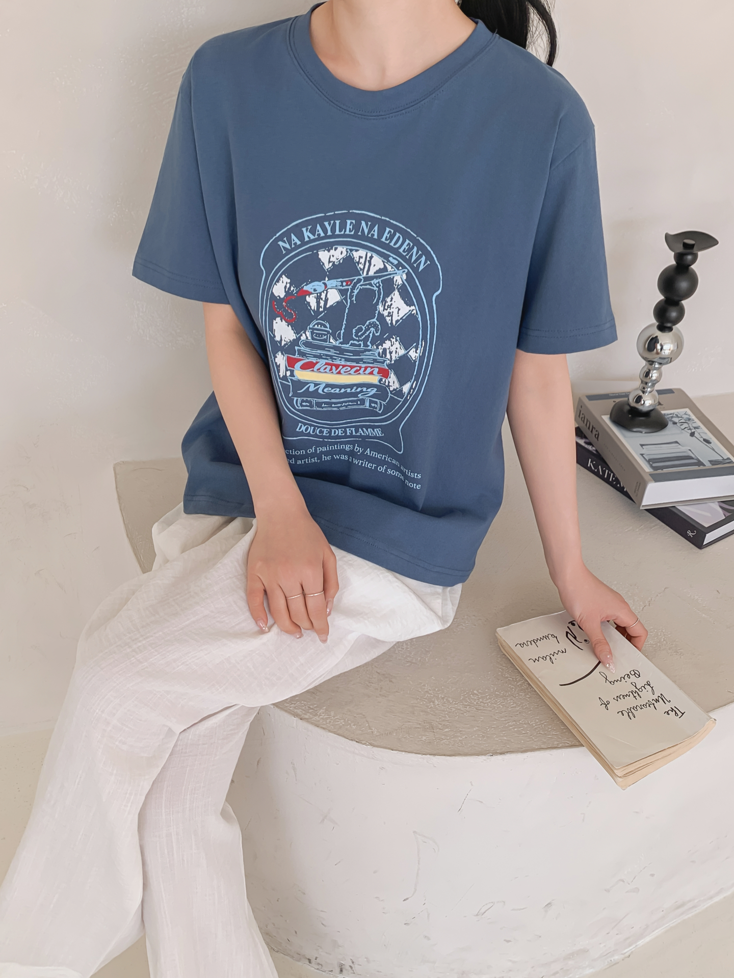 コットンラウンドネックオーバーサイズルーズ半袖プリントTシャツ | 詳細画像23