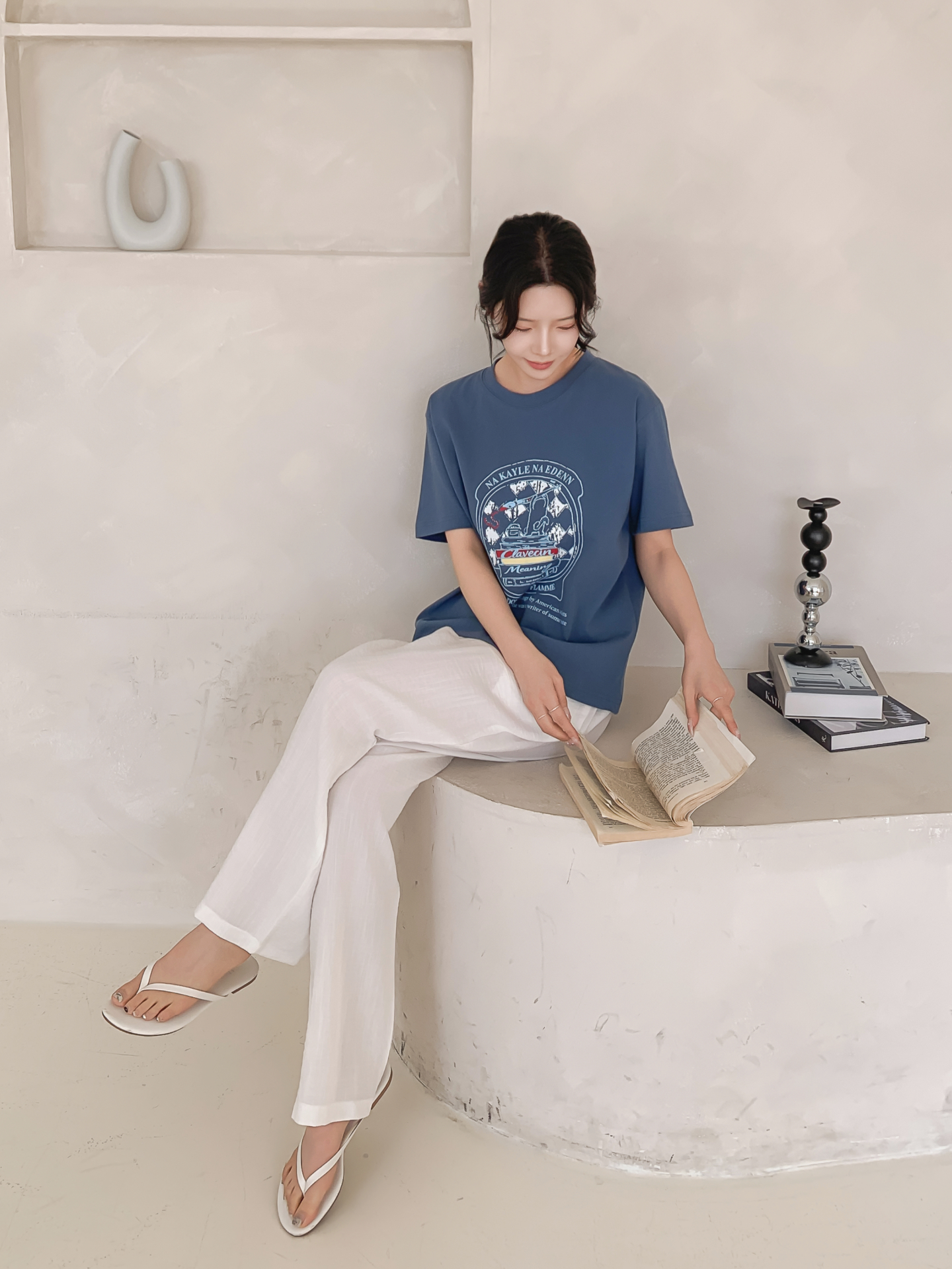 コットンラウンドネックオーバーサイズルーズ半袖プリントTシャツ | 詳細画像24