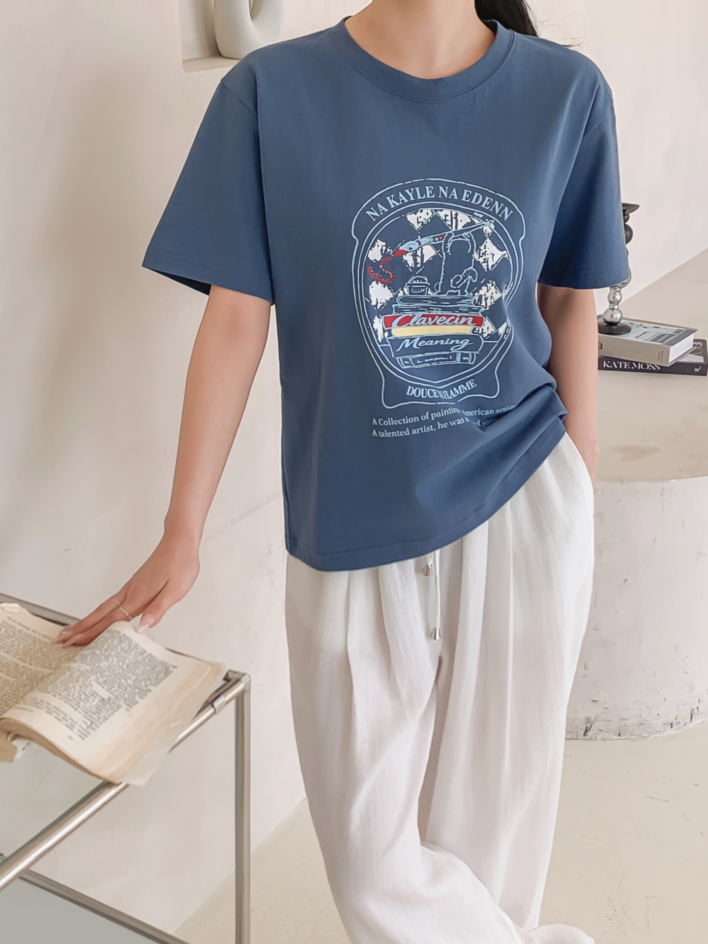コットンラウンドネックオーバーサイズルーズ半袖プリントTシャツ | 詳細画像25