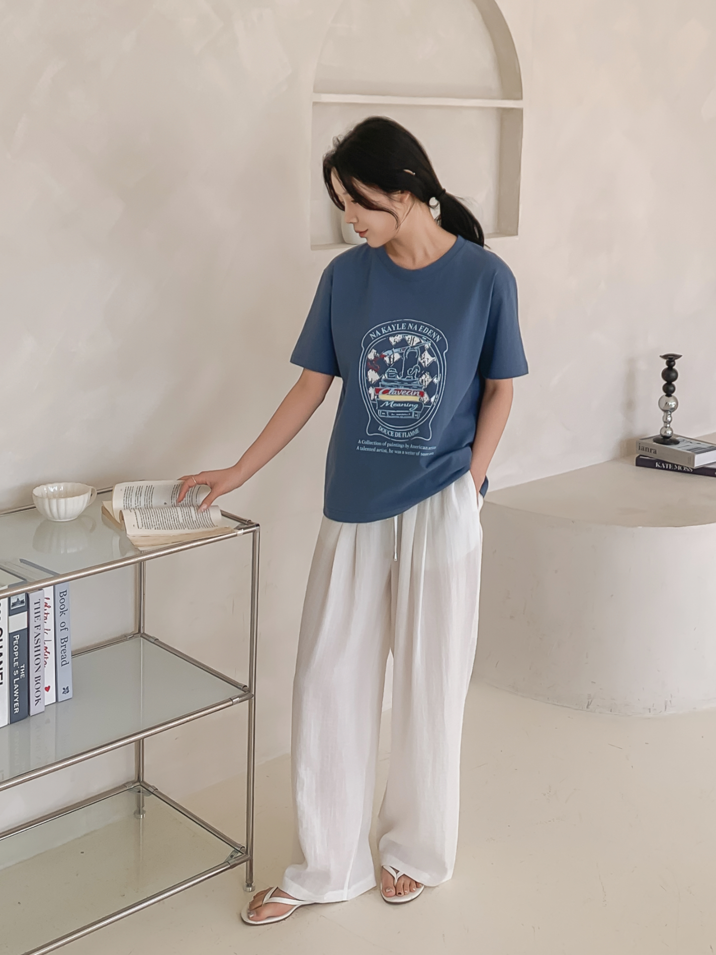 コットンラウンドネックオーバーサイズルーズ半袖プリントTシャツ | 詳細画像26