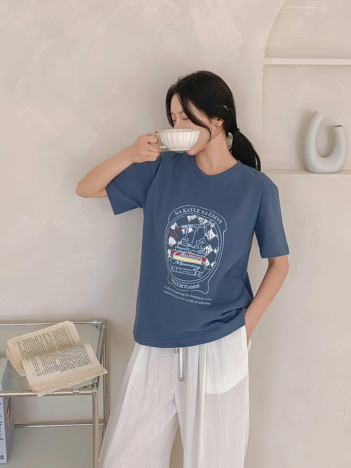 コットンラウンドネックオーバーサイズルーズ半袖プリントTシャツ | 詳細画像27