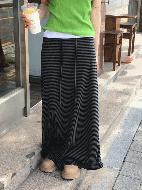 ウエストゴムロングドローストリングボーダー配色スカートトレーニング | banincci | 詳細画像1