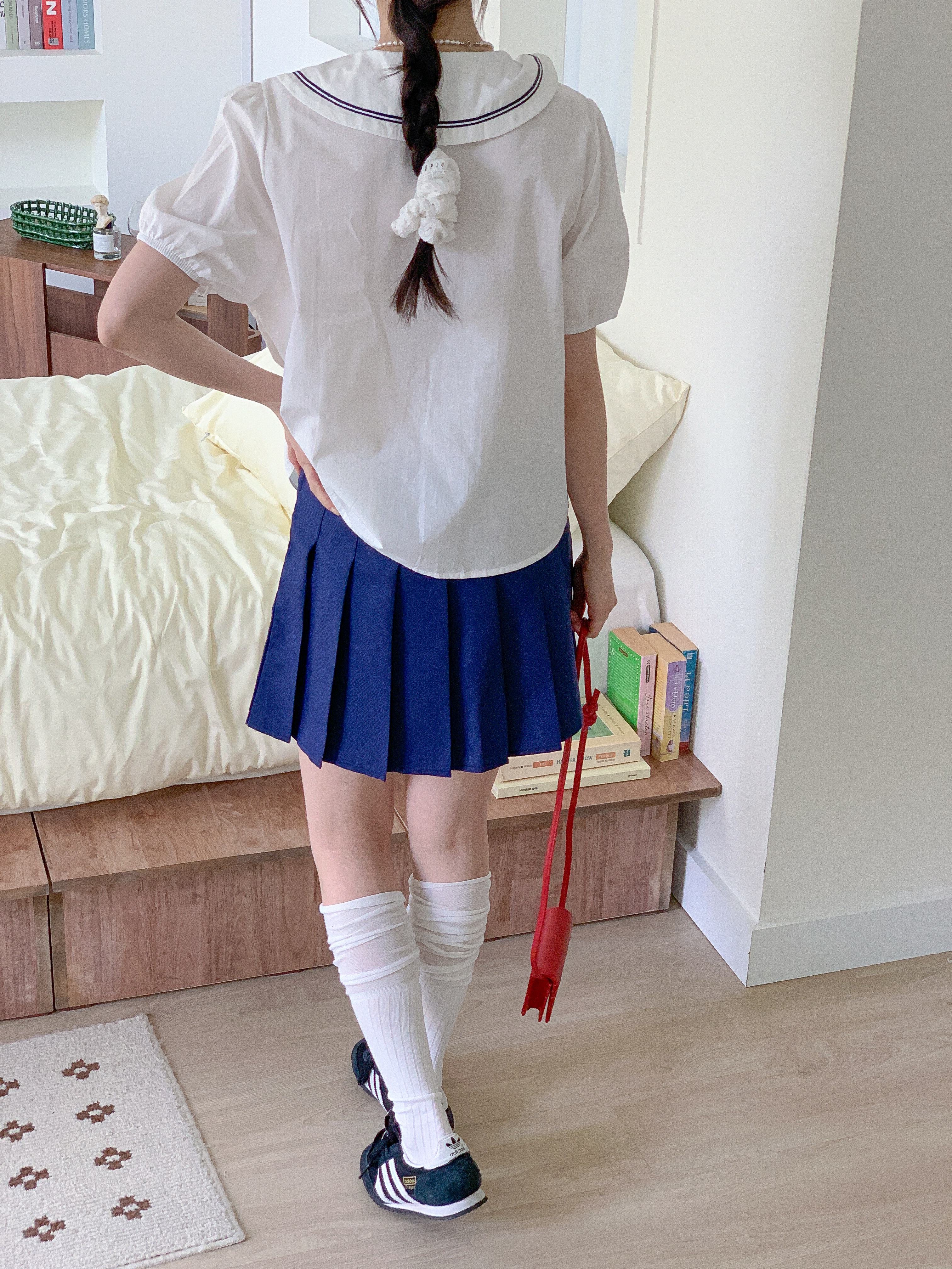 コットンセーラーカラーピンタックパフスリーブ半袖リボンブラウス | 詳細画像15