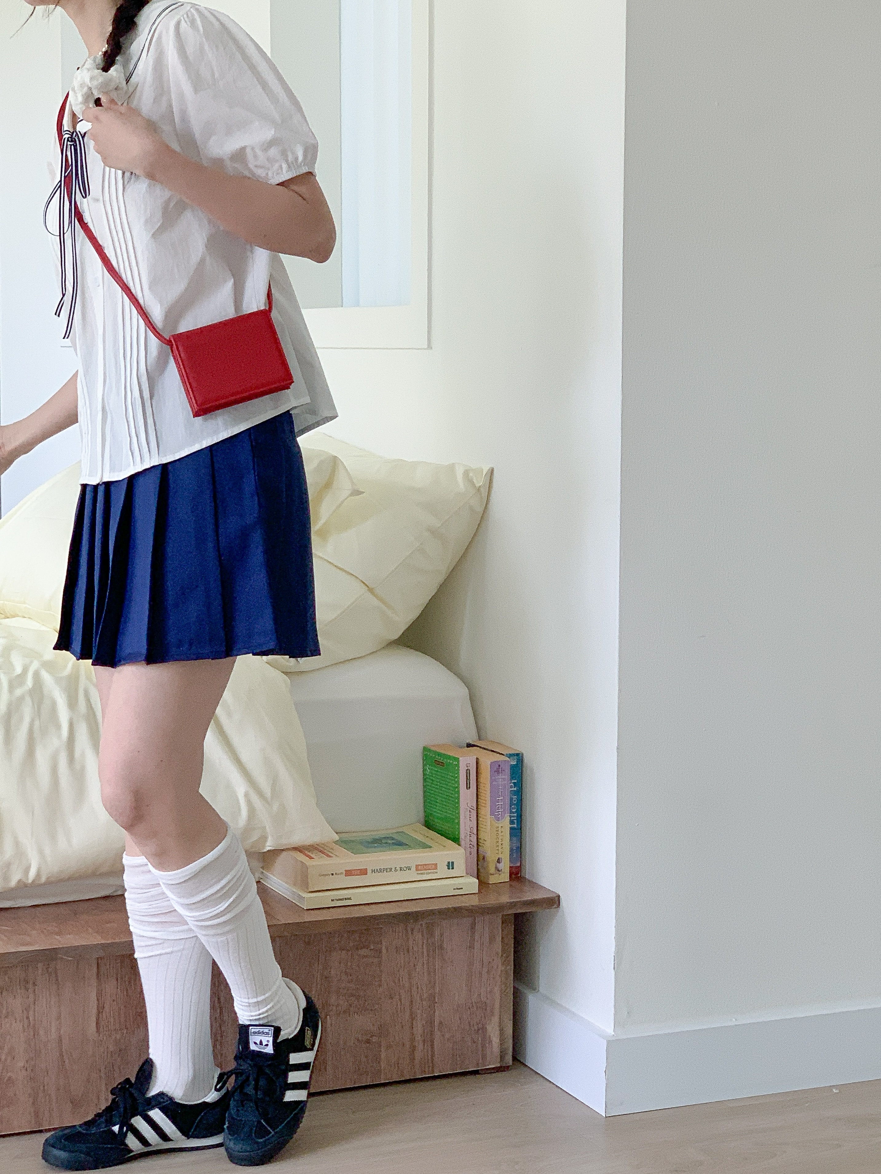 コットンセーラーカラーピンタックパフスリーブ半袖リボンブラウス | 詳細画像18