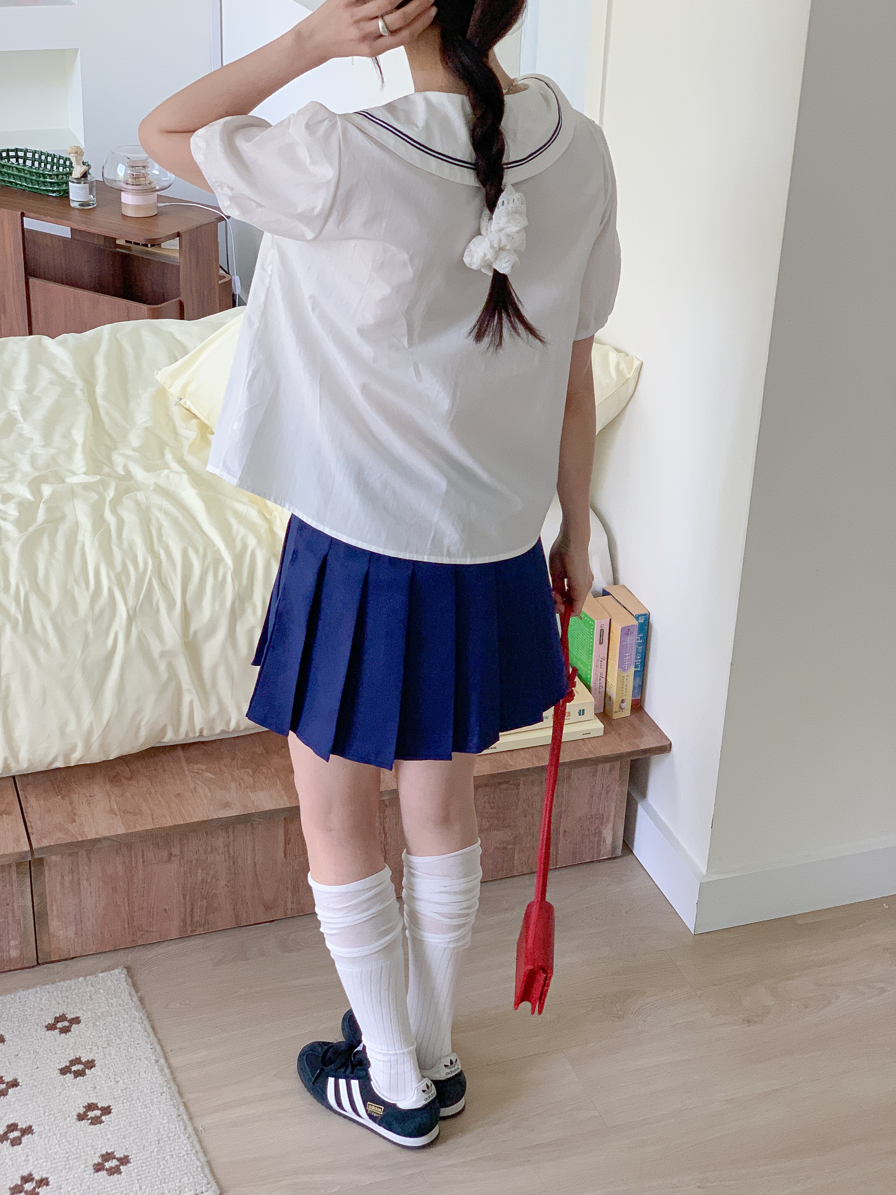 コットンセーラーカラーピンタックパフスリーブ半袖リボンブラウス | 詳細画像19