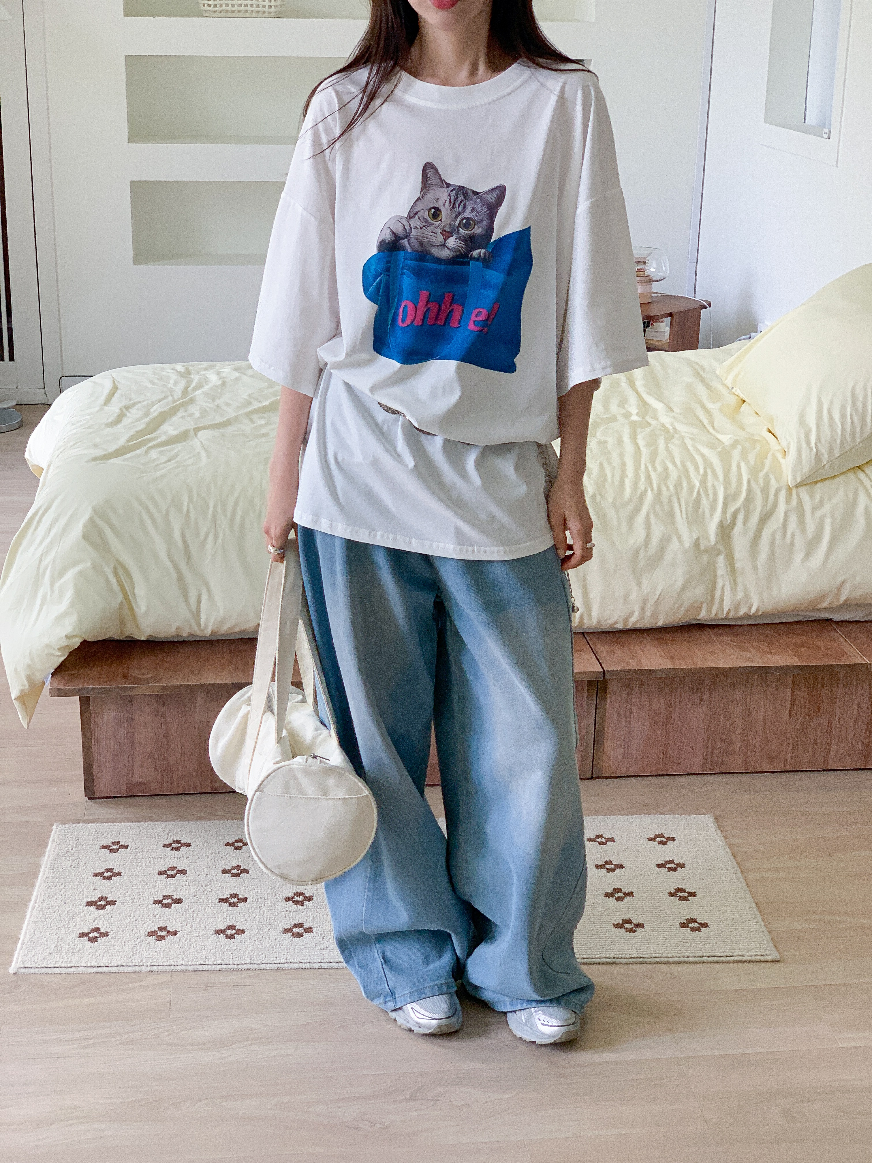 コットンラウンドネックボクシー半袖プリントTシャツ | 詳細画像2