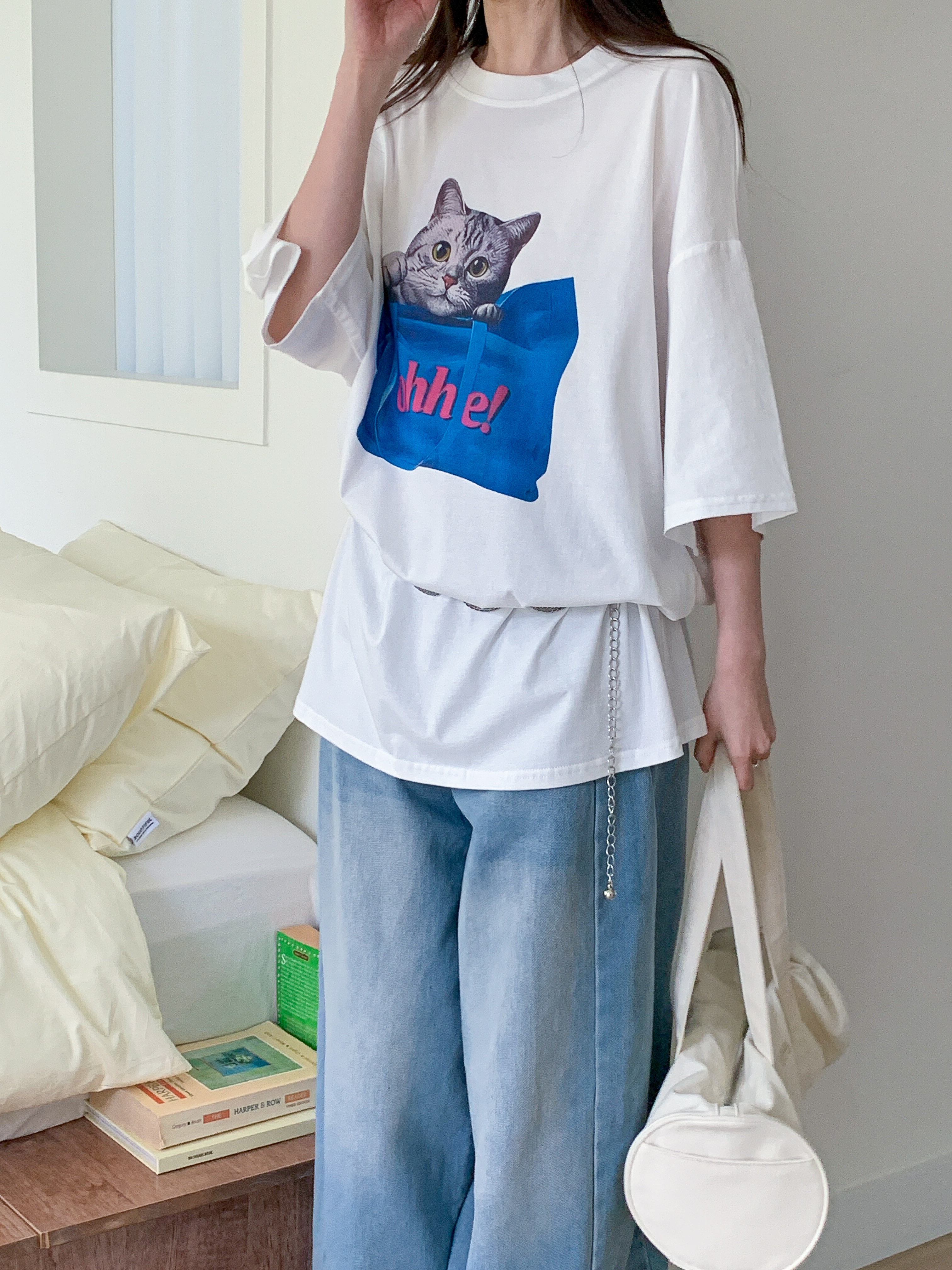 コットンラウンドネックボクシー半袖プリントTシャツ | 詳細画像3