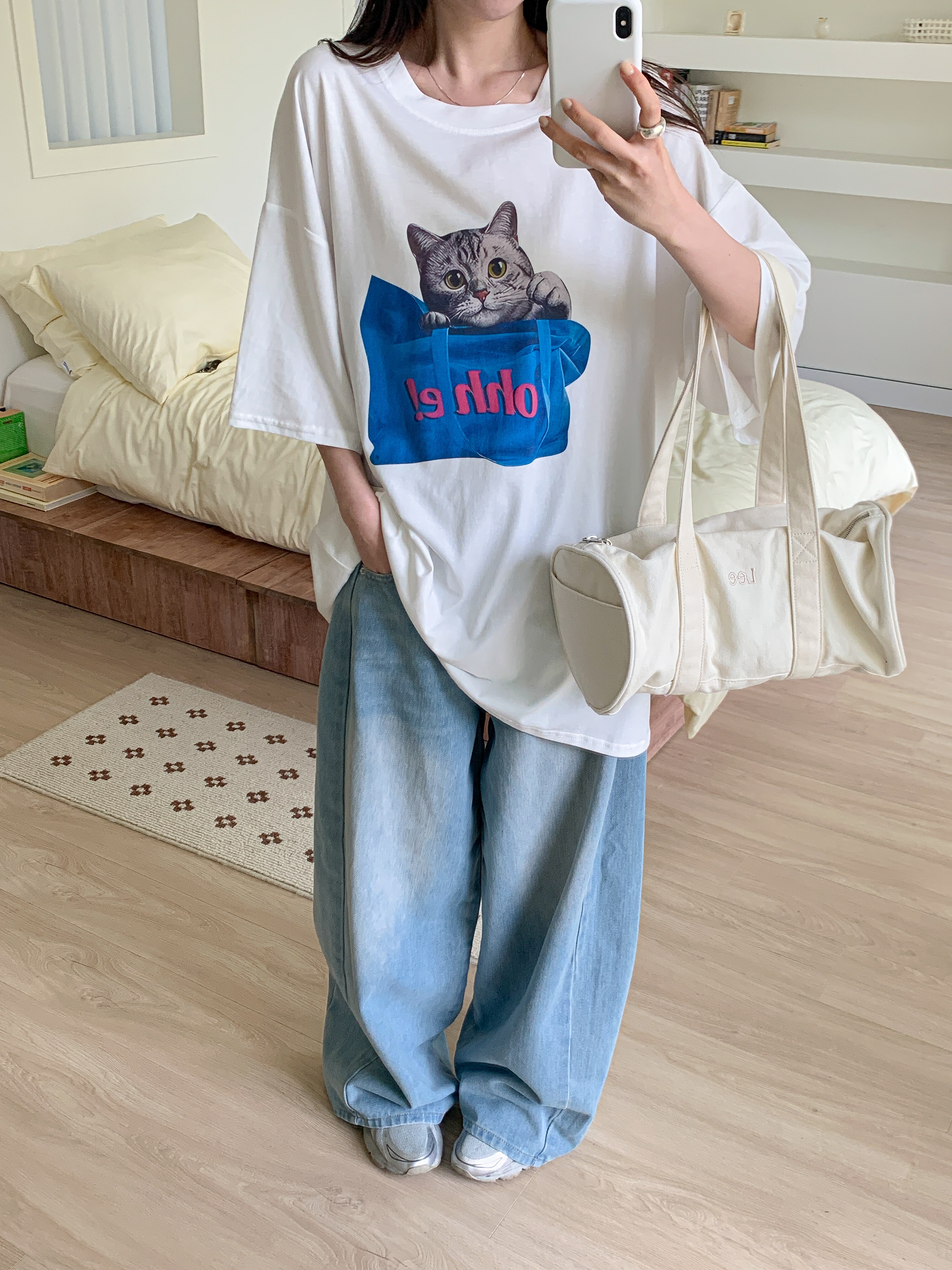 コットンラウンドネックボクシー半袖プリントTシャツ | 詳細画像4