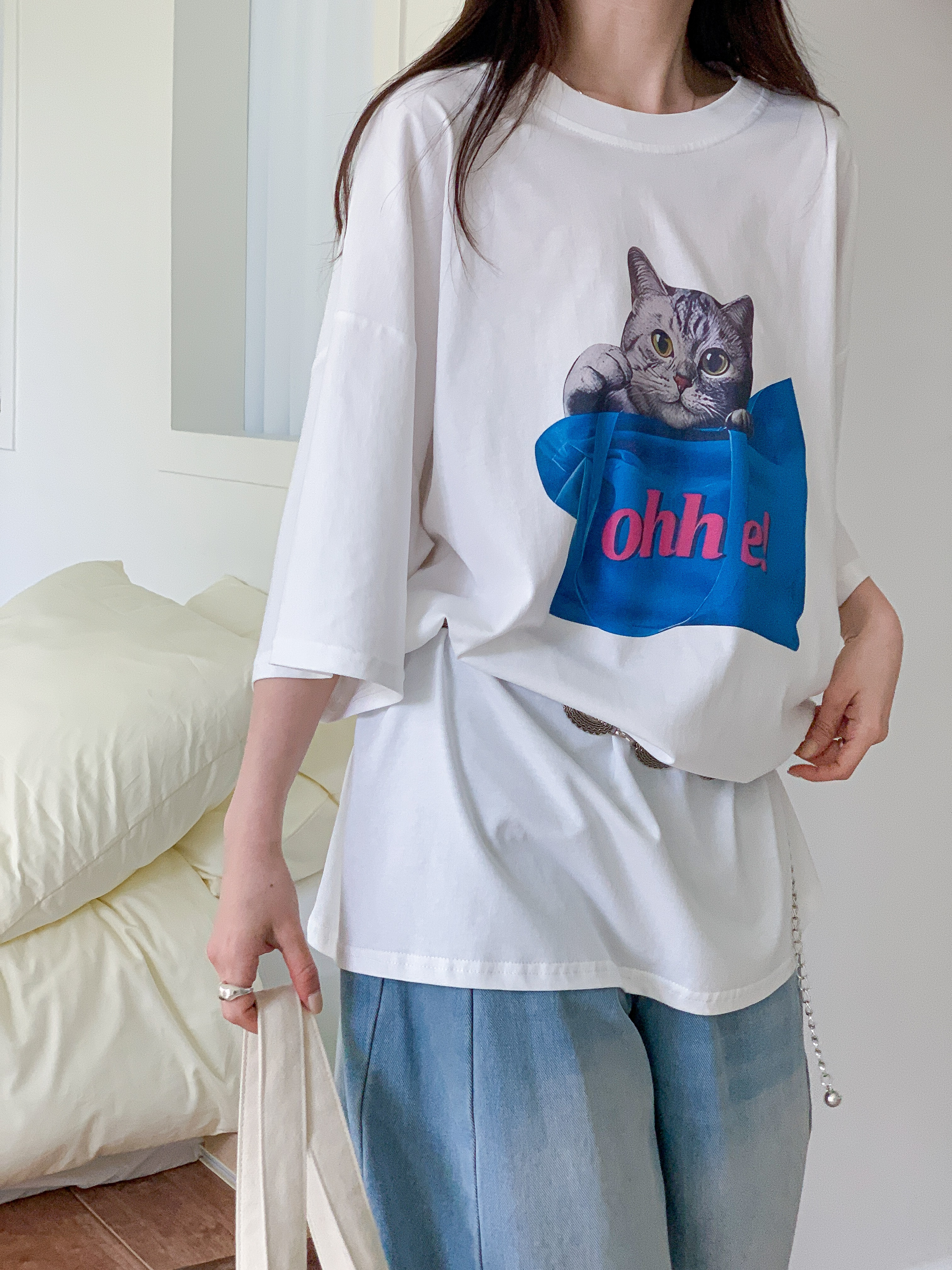 コットンラウンドネックボクシー半袖プリントTシャツ | 詳細画像5