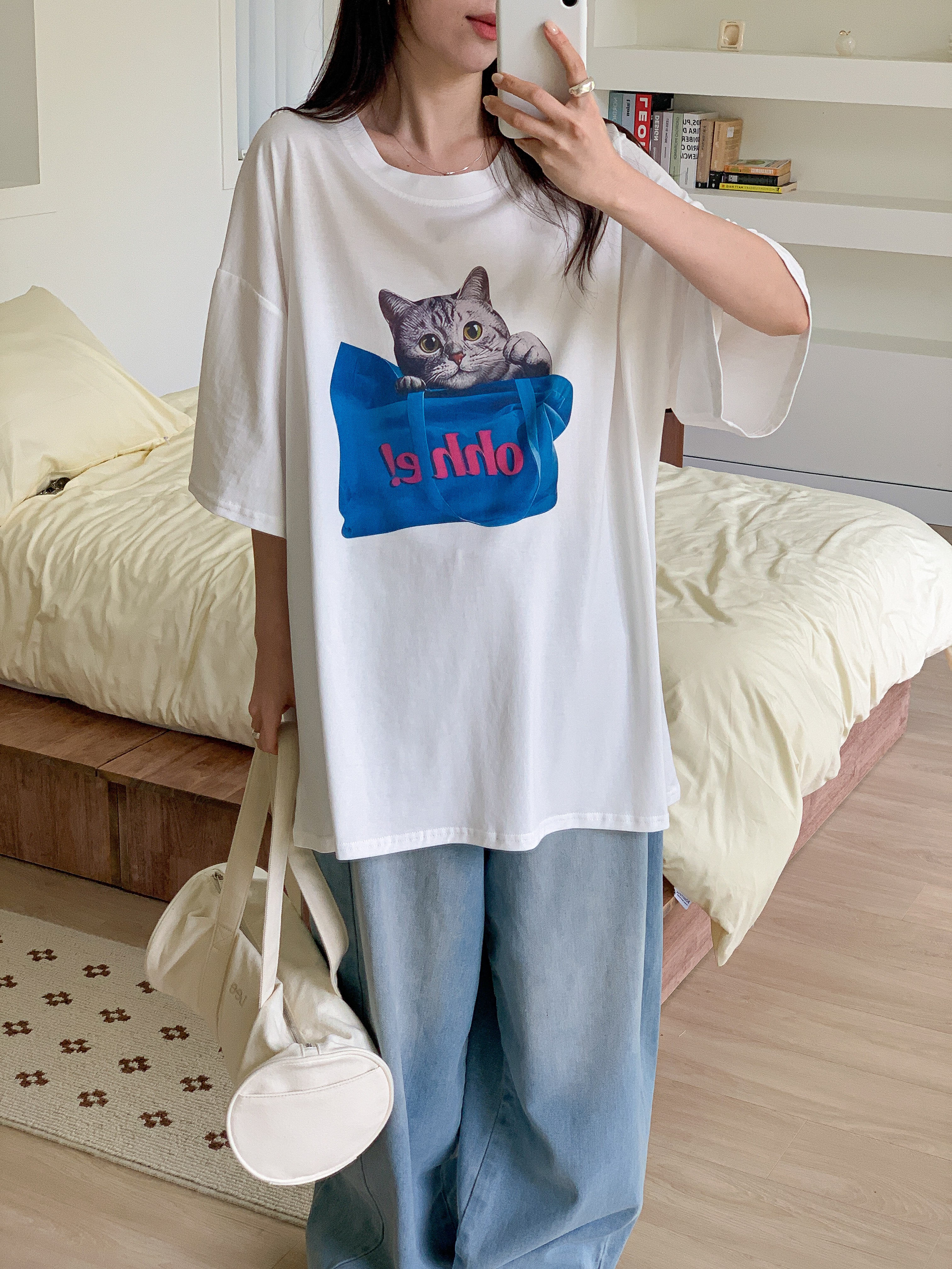 コットンラウンドネックボクシー半袖プリントTシャツ | 詳細画像6