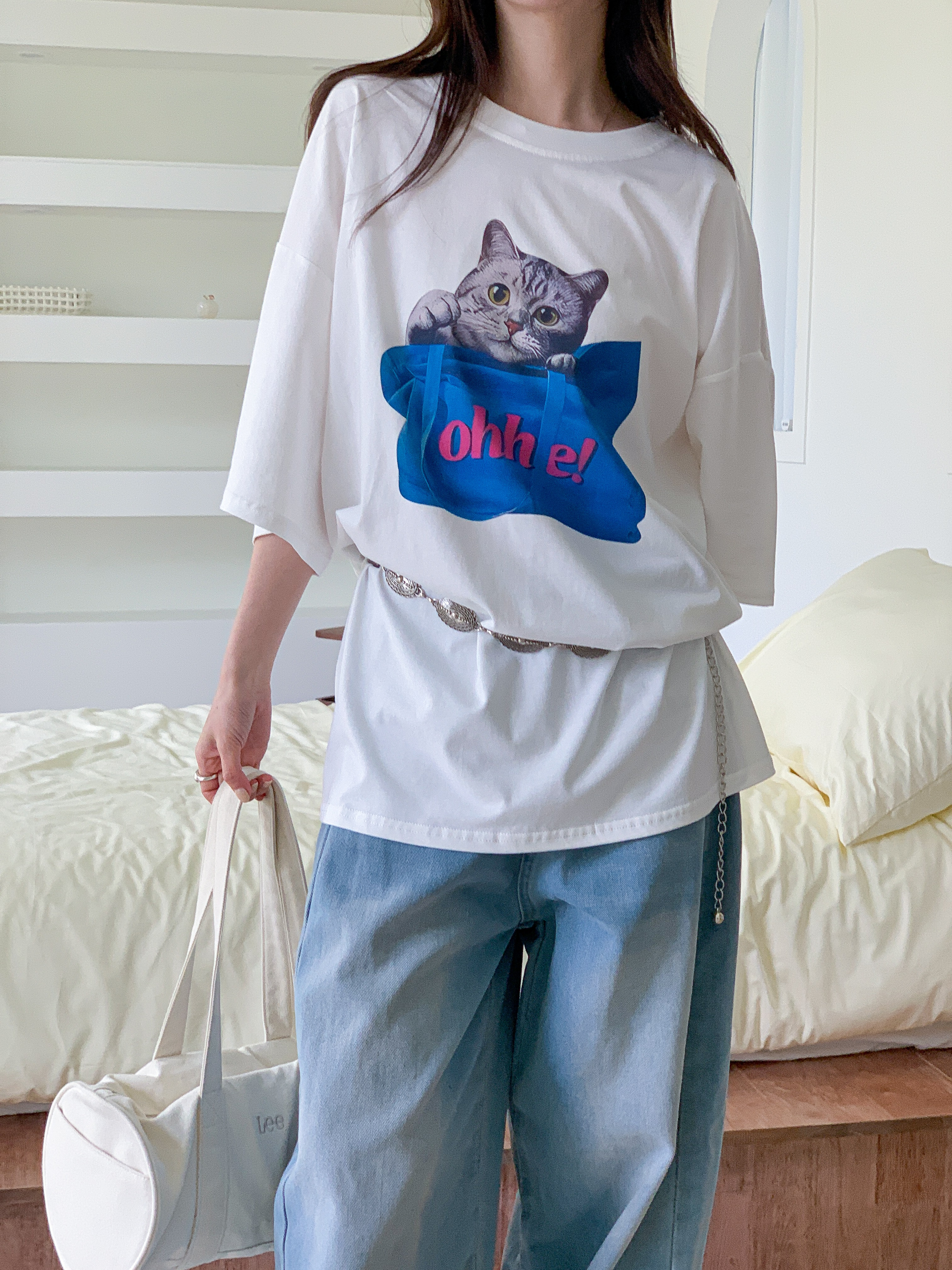 コットンラウンドネックボクシー半袖プリントTシャツ | 詳細画像7