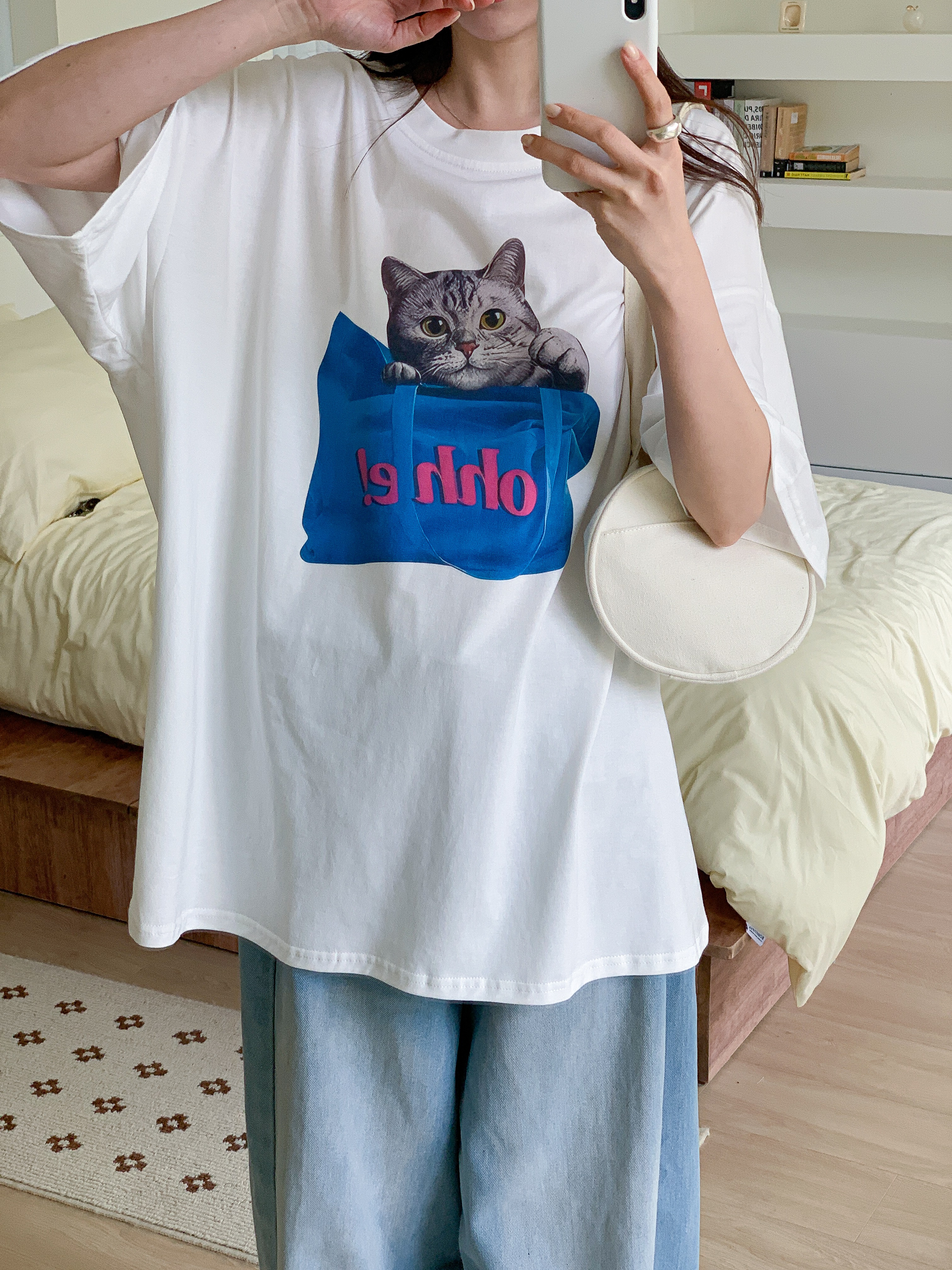 コットンラウンドネックボクシー半袖プリントTシャツ | 詳細画像8