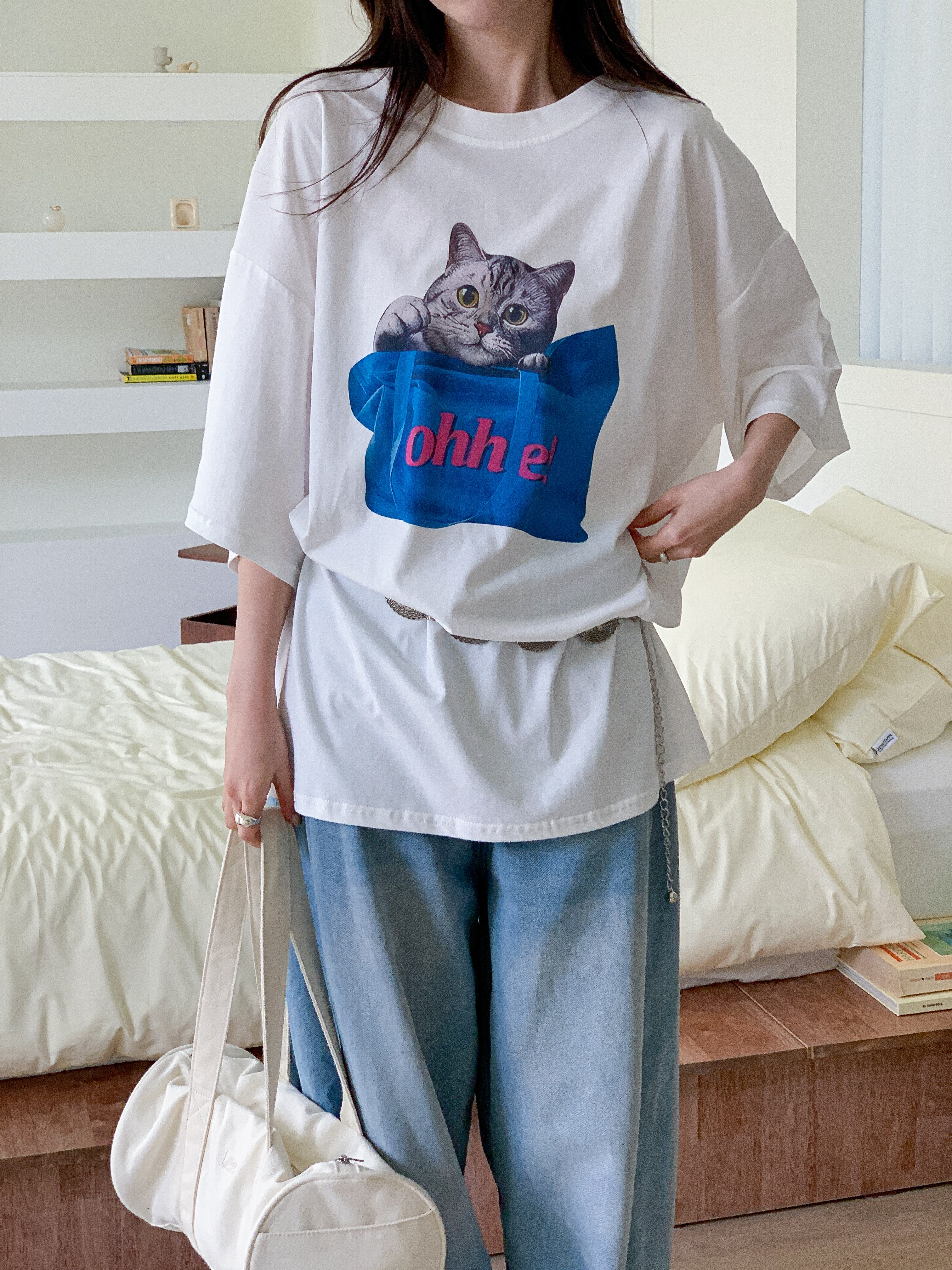 コットンラウンドネックボクシー半袖プリントTシャツ | 詳細画像10