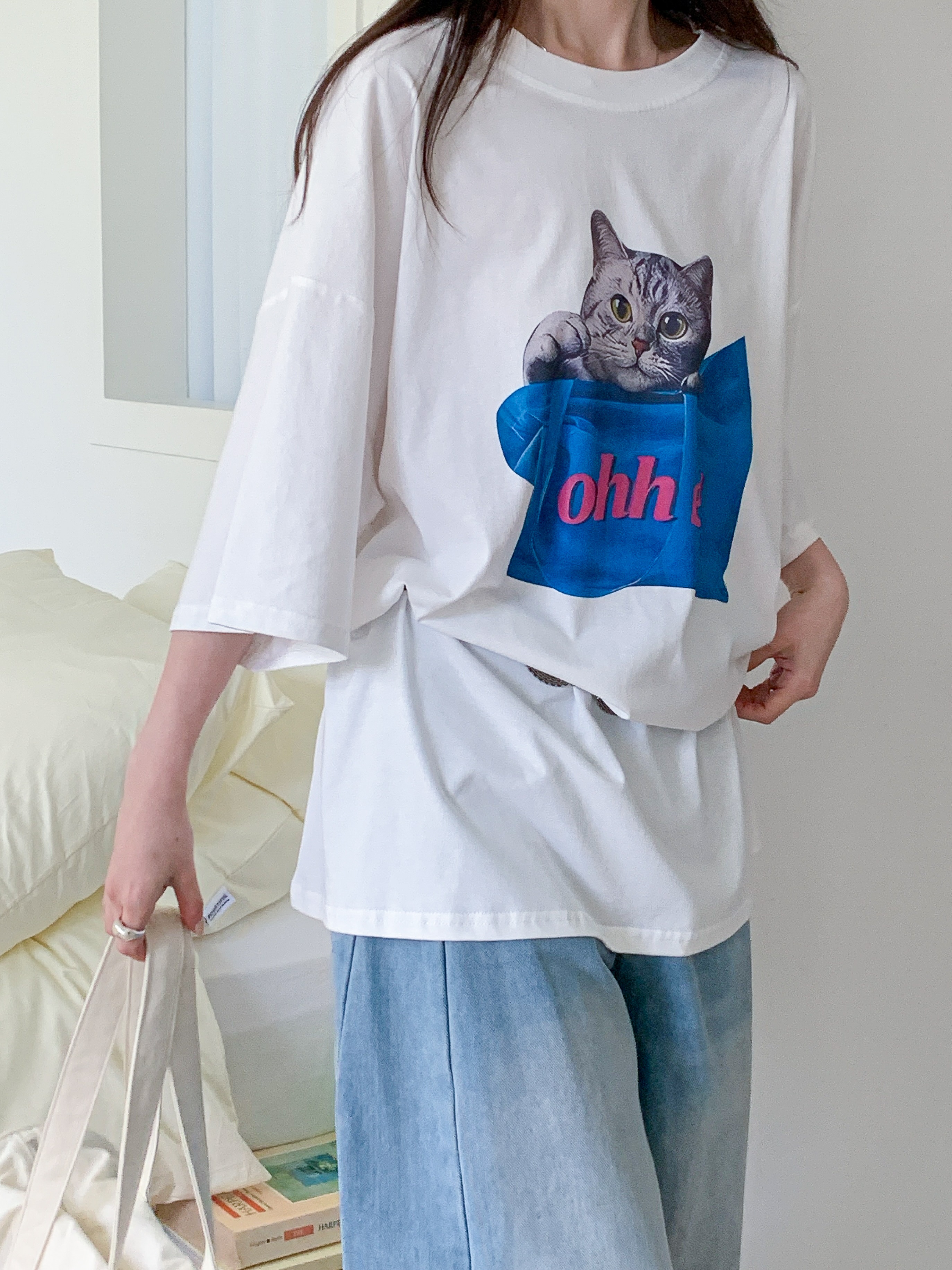 コットンラウンドネックボクシー半袖プリントTシャツ | 詳細画像13