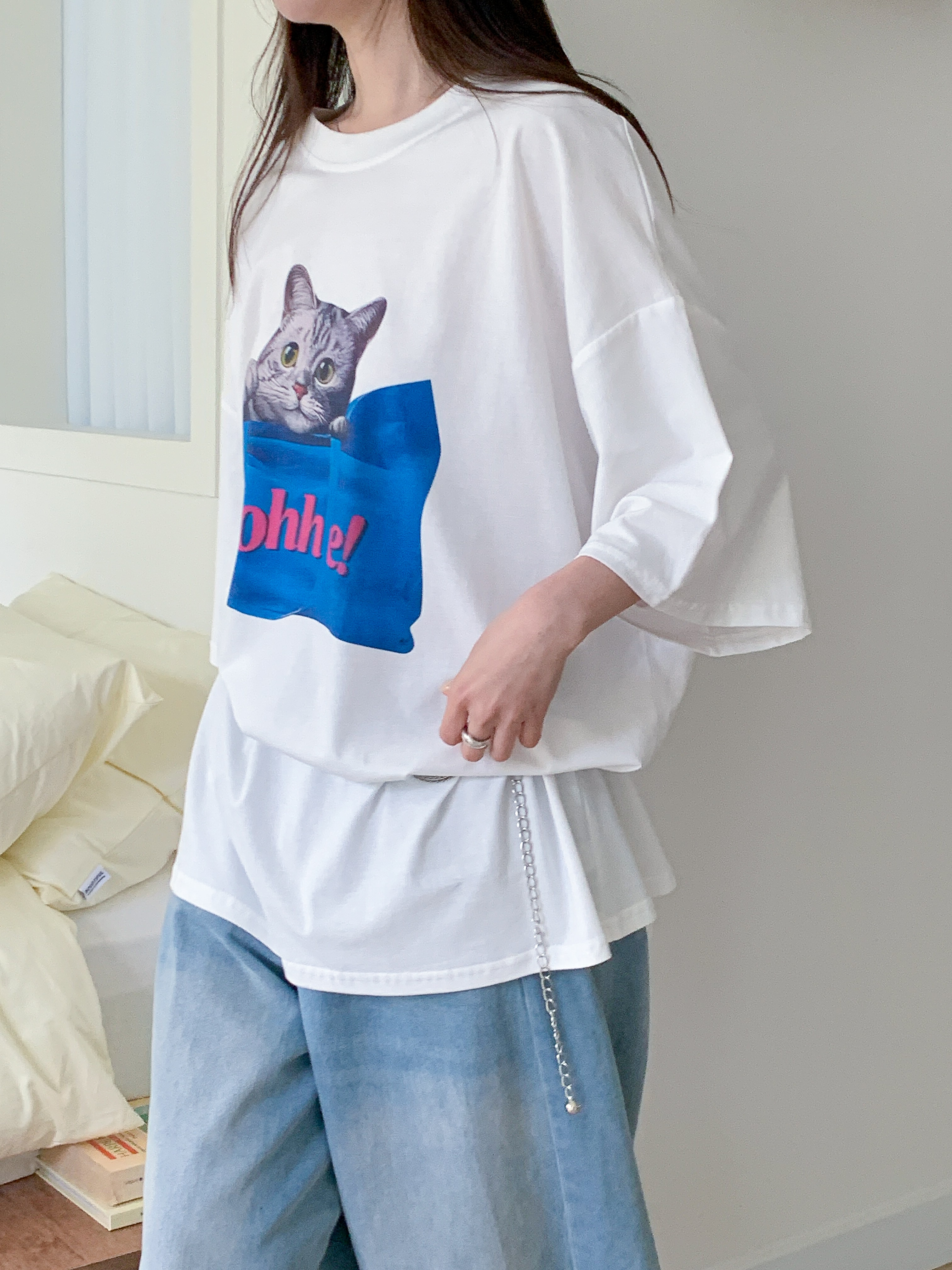 コットンラウンドネックボクシー半袖プリントTシャツ | 詳細画像14