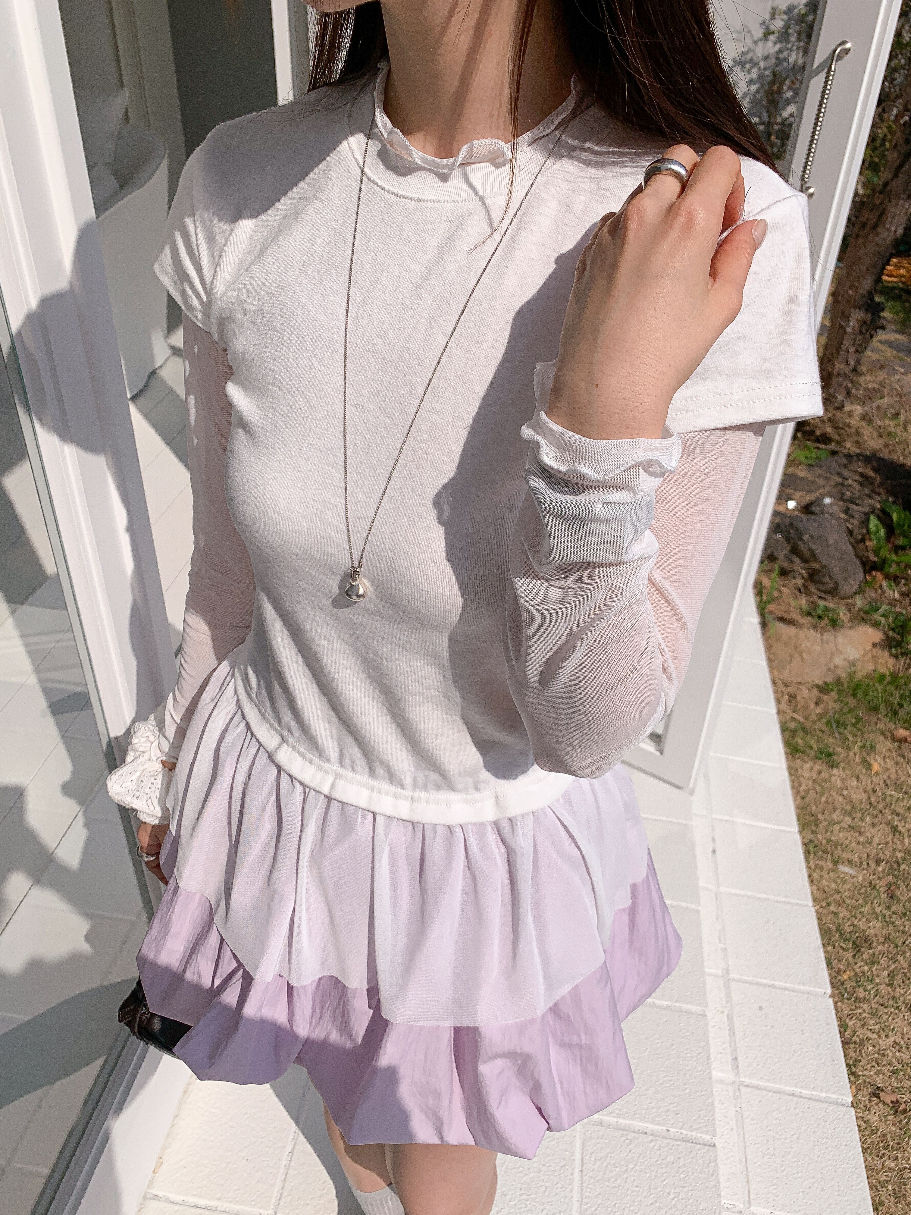 レイヤード風長袖フリル ネックTシャツ | 詳細画像7