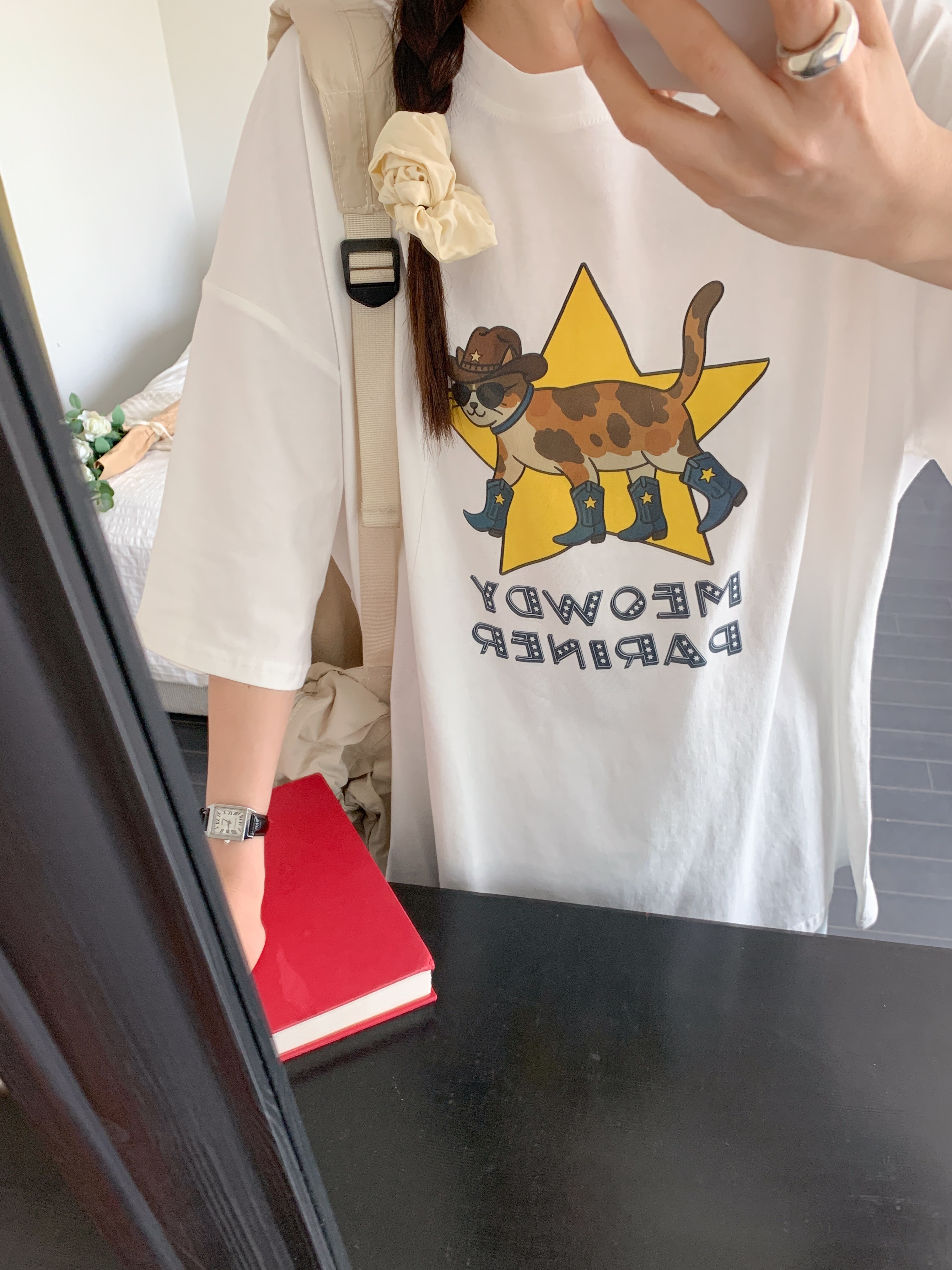 コットンラウンドネックオーバーサイズボクシー半袖プリントTシャツ | 詳細画像2