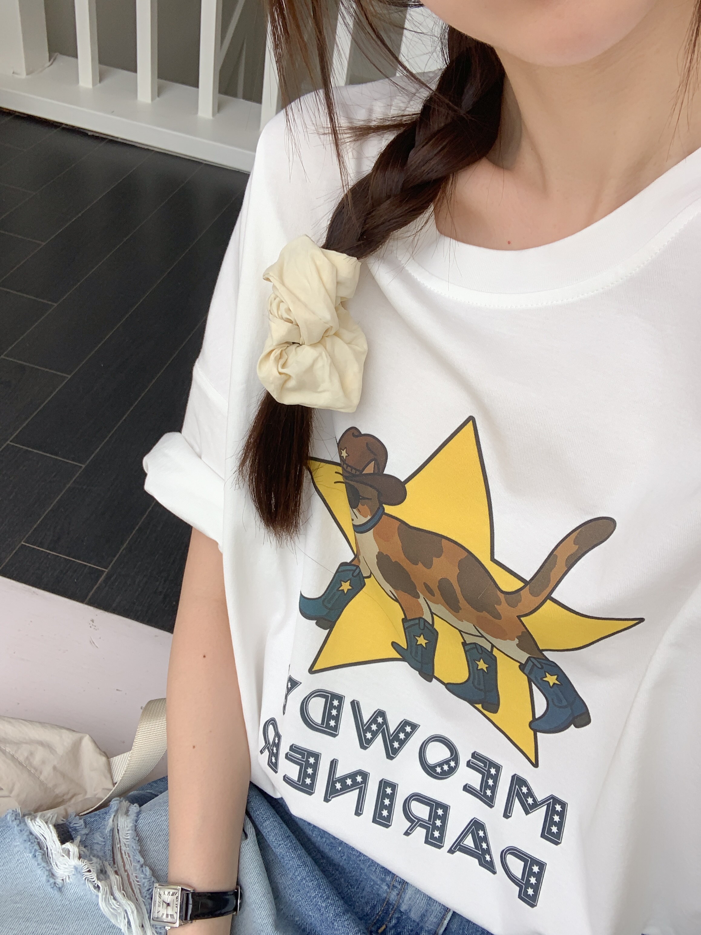 コットンラウンドネックオーバーサイズボクシー半袖プリントTシャツ | 詳細画像3