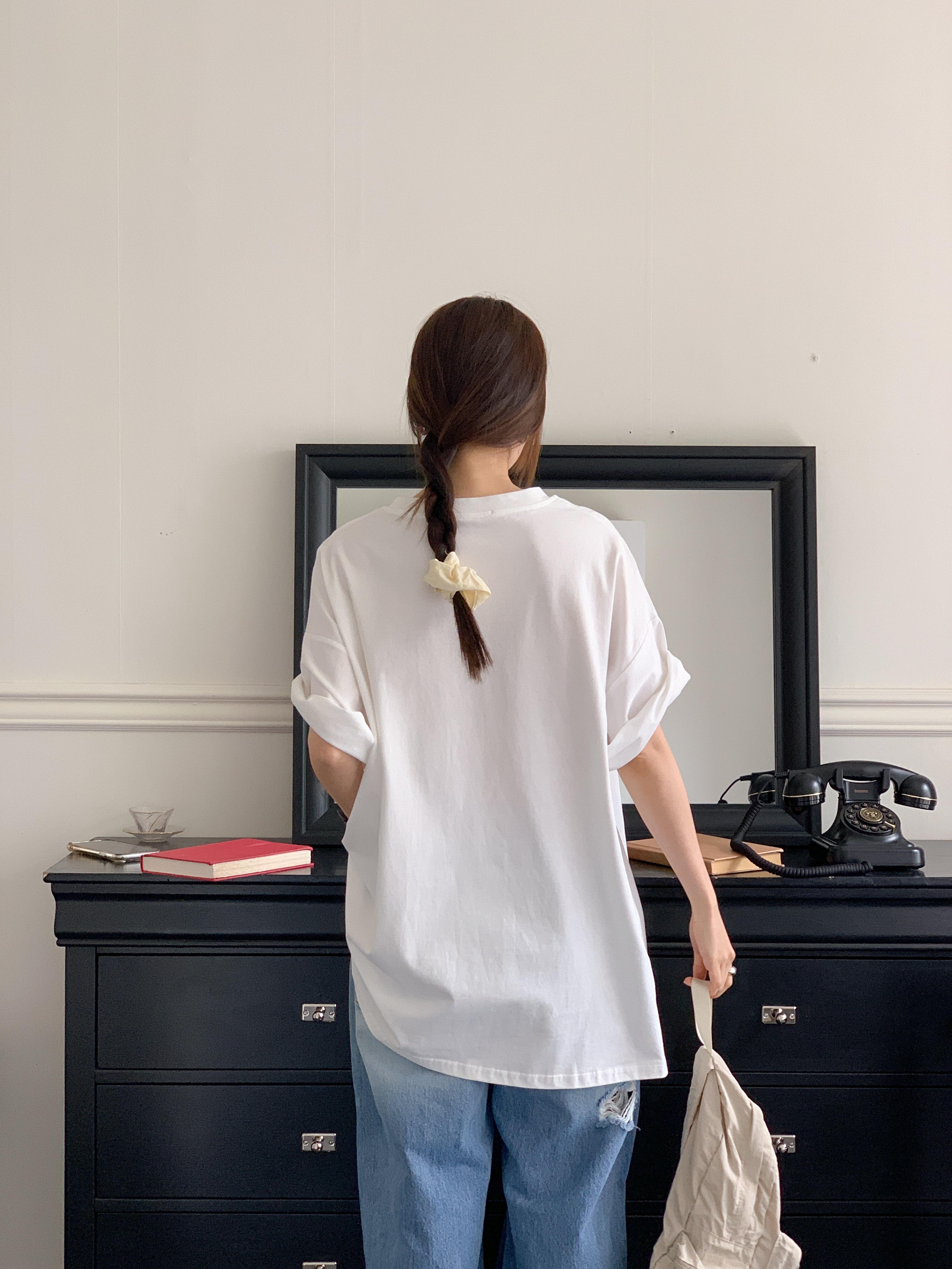 コットンラウンドネックオーバーサイズボクシー半袖プリントTシャツ | 詳細画像8