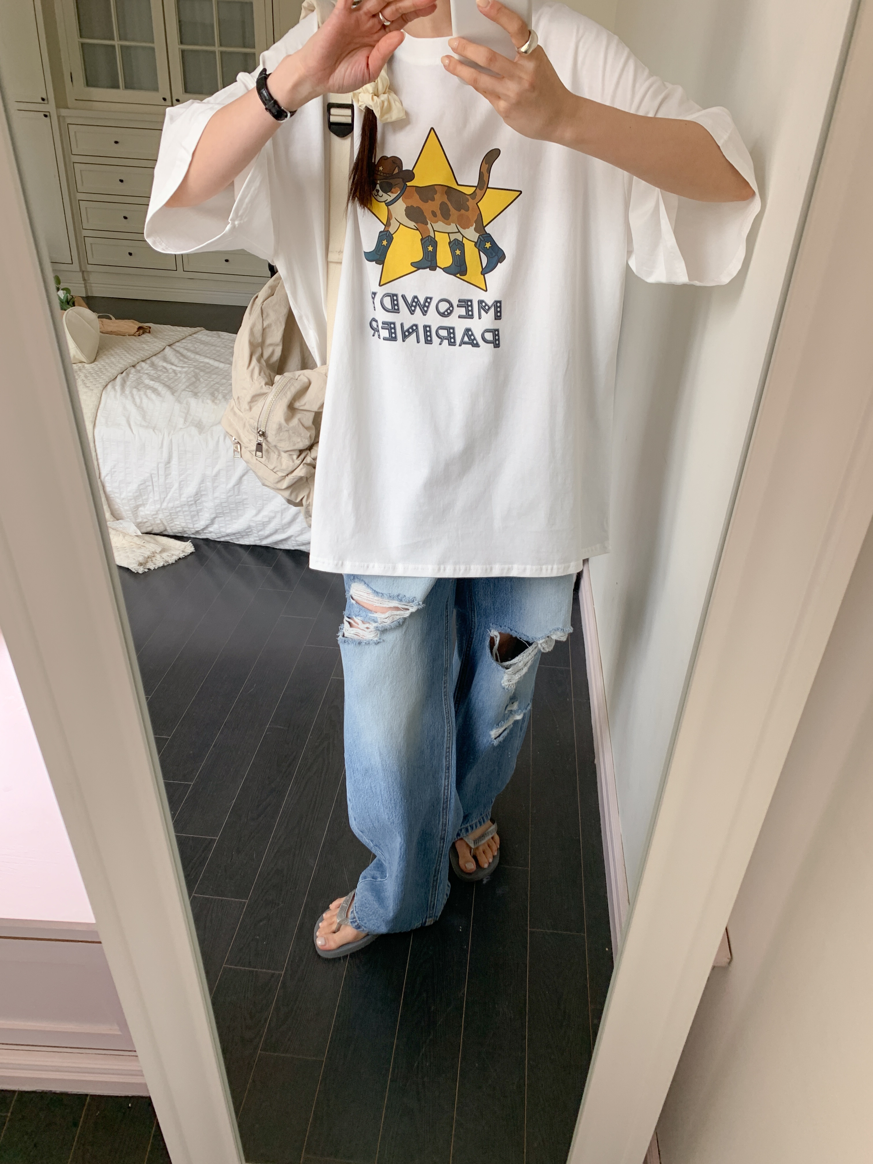 コットンラウンドネックオーバーサイズボクシー半袖プリントTシャツ | 詳細画像9