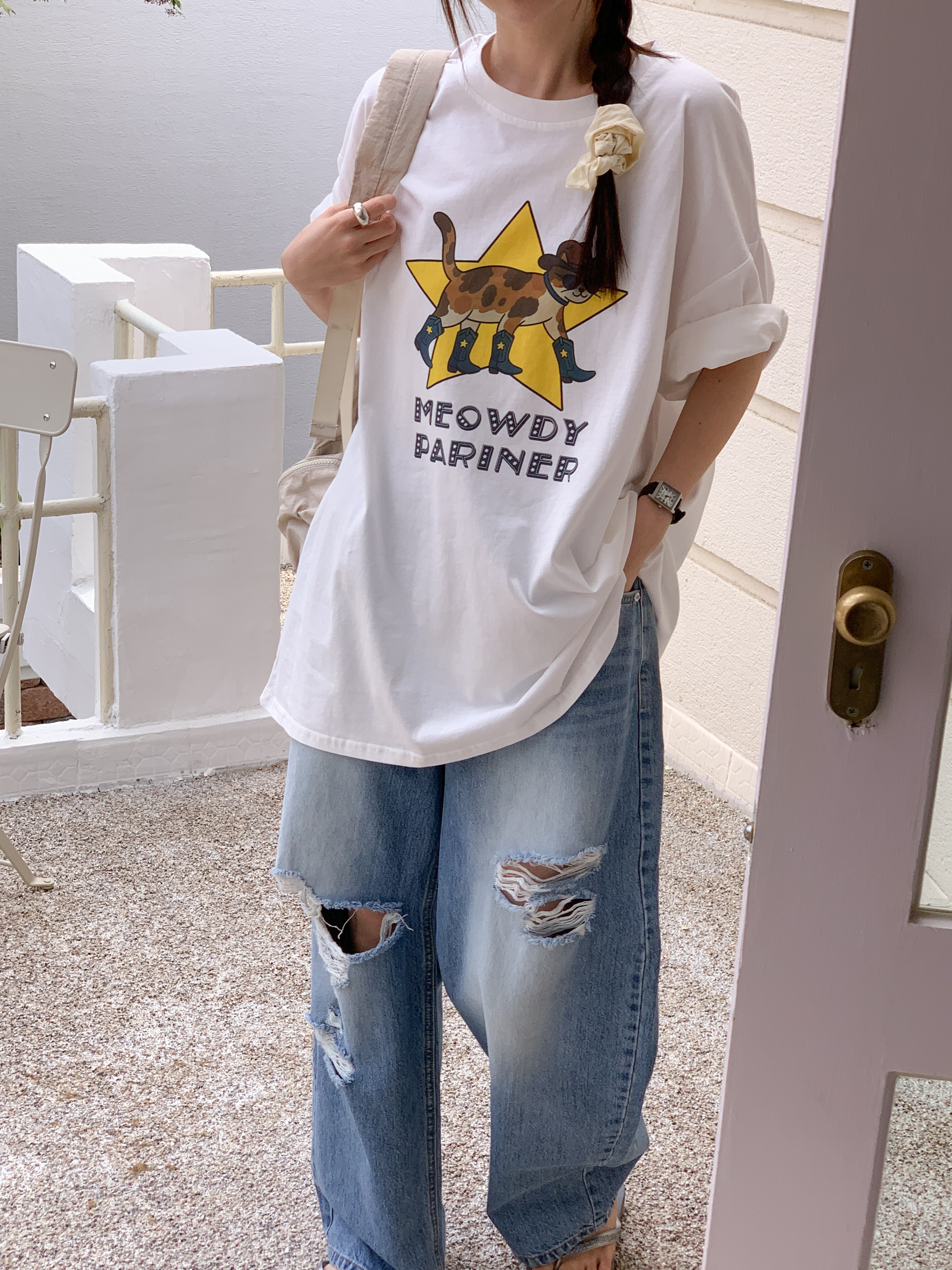 コットンラウンドネックオーバーサイズボクシー半袖プリントTシャツ | 詳細画像14