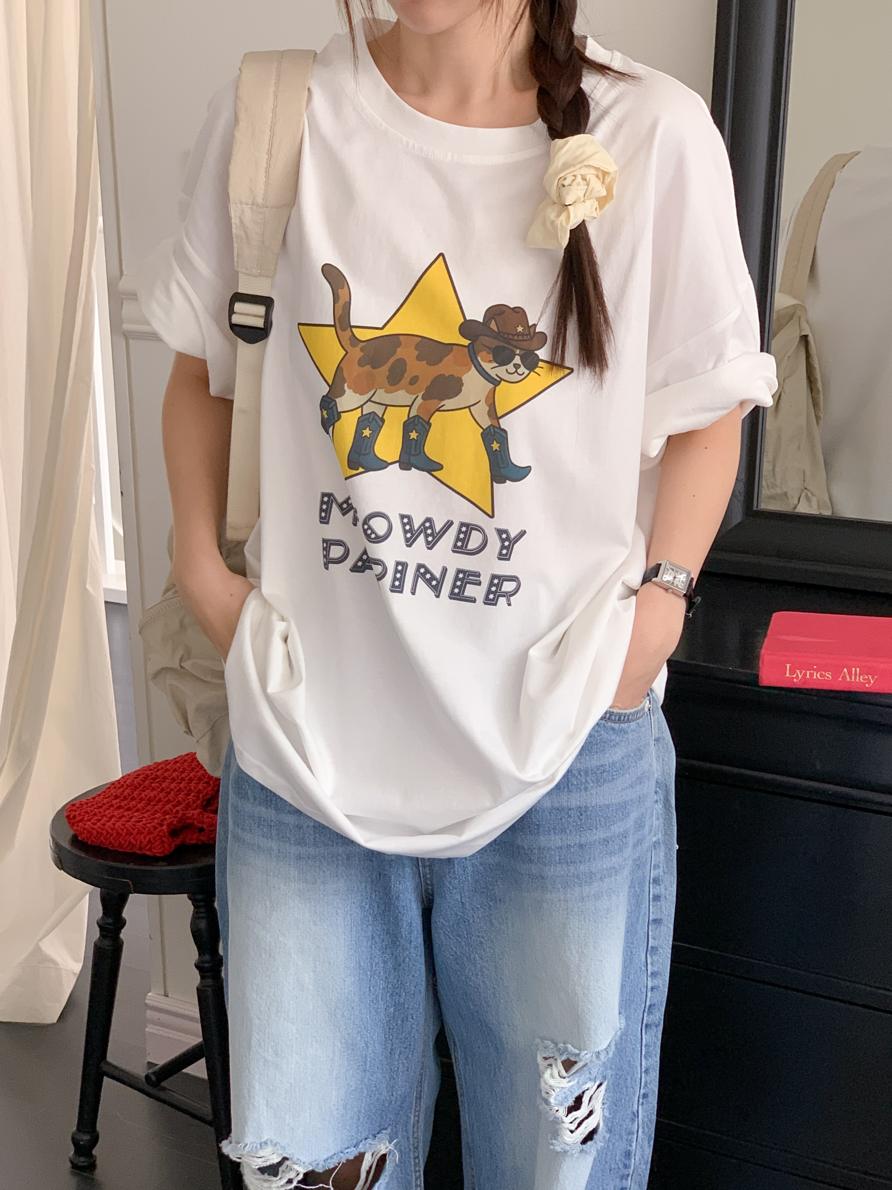 コットンラウンドネックオーバーサイズボクシー半袖プリントTシャツ | 詳細画像16