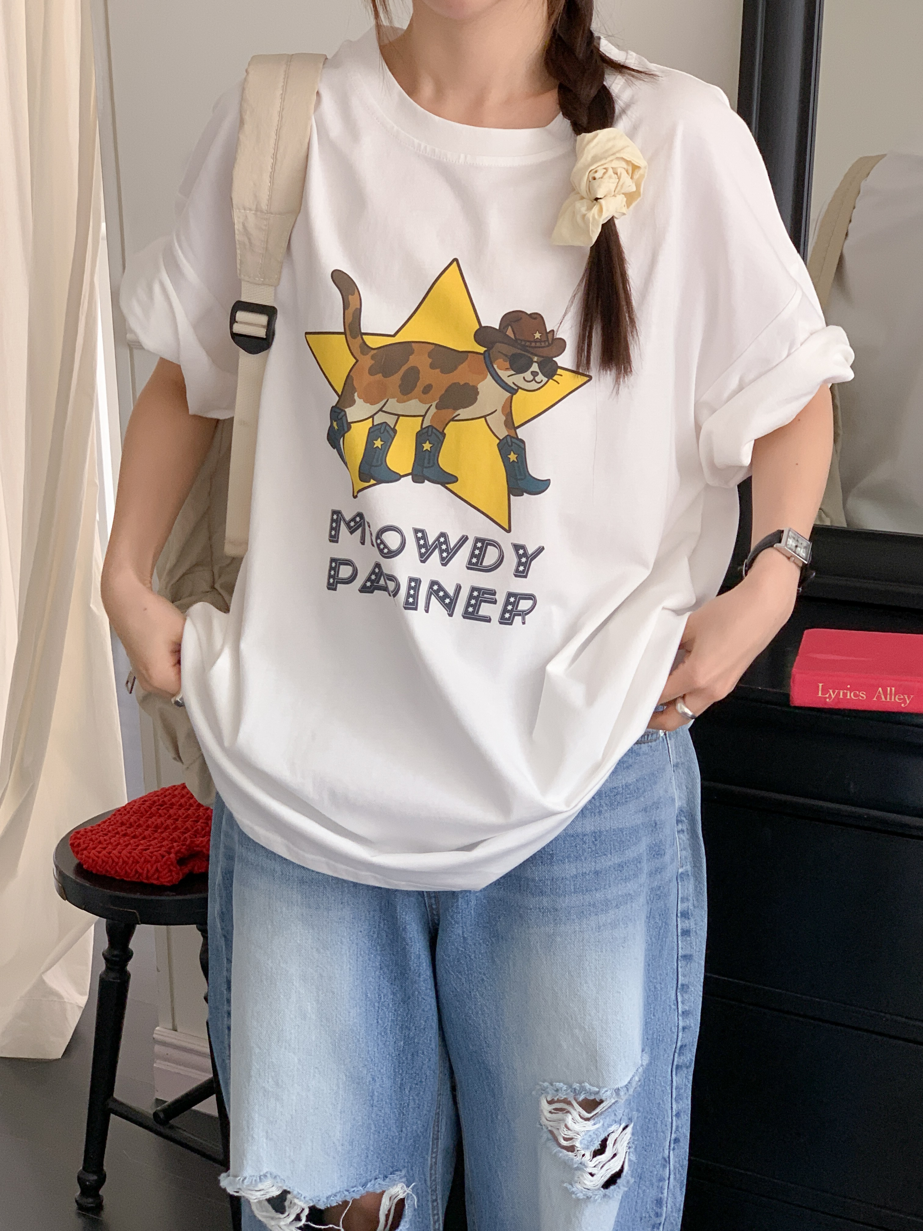 コットンラウンドネックオーバーサイズボクシー半袖プリントTシャツ | 詳細画像17