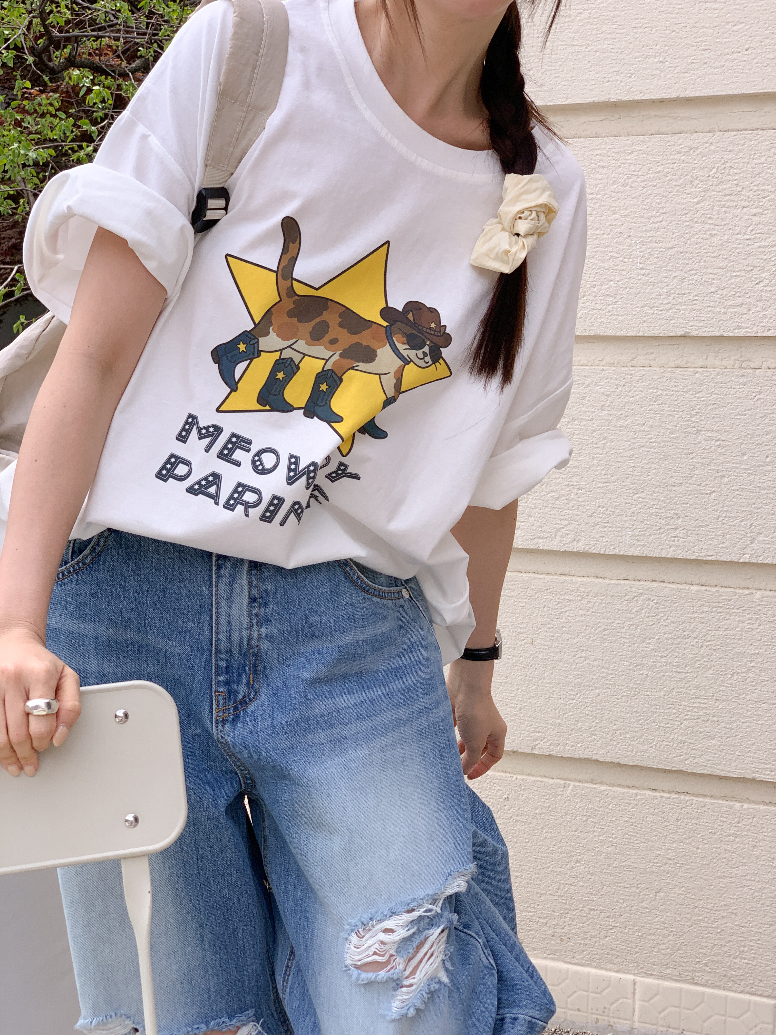 コットンラウンドネックオーバーサイズボクシー半袖プリントTシャツ | 詳細画像18