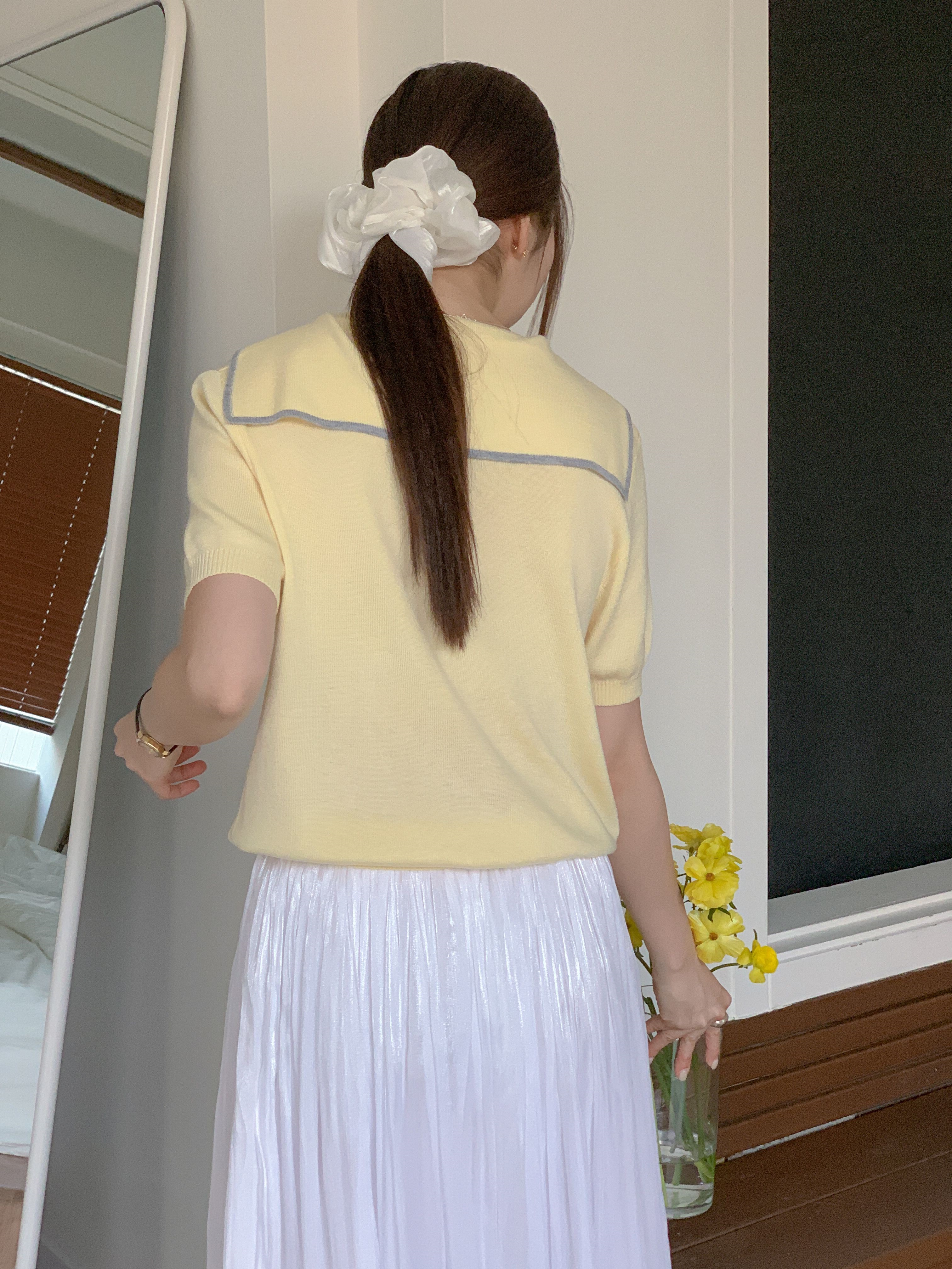 セーラーカラーハーフボタン半袖配色ニット | 詳細画像9