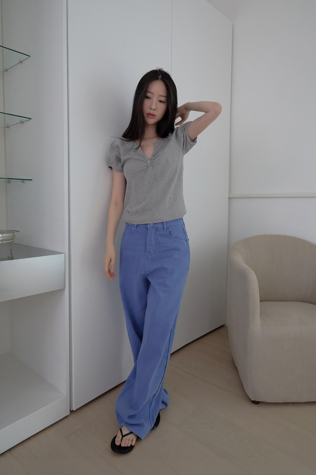 両起毛ボタンVネックシャーリングクロップドレースTシャツSS | 詳細画像8