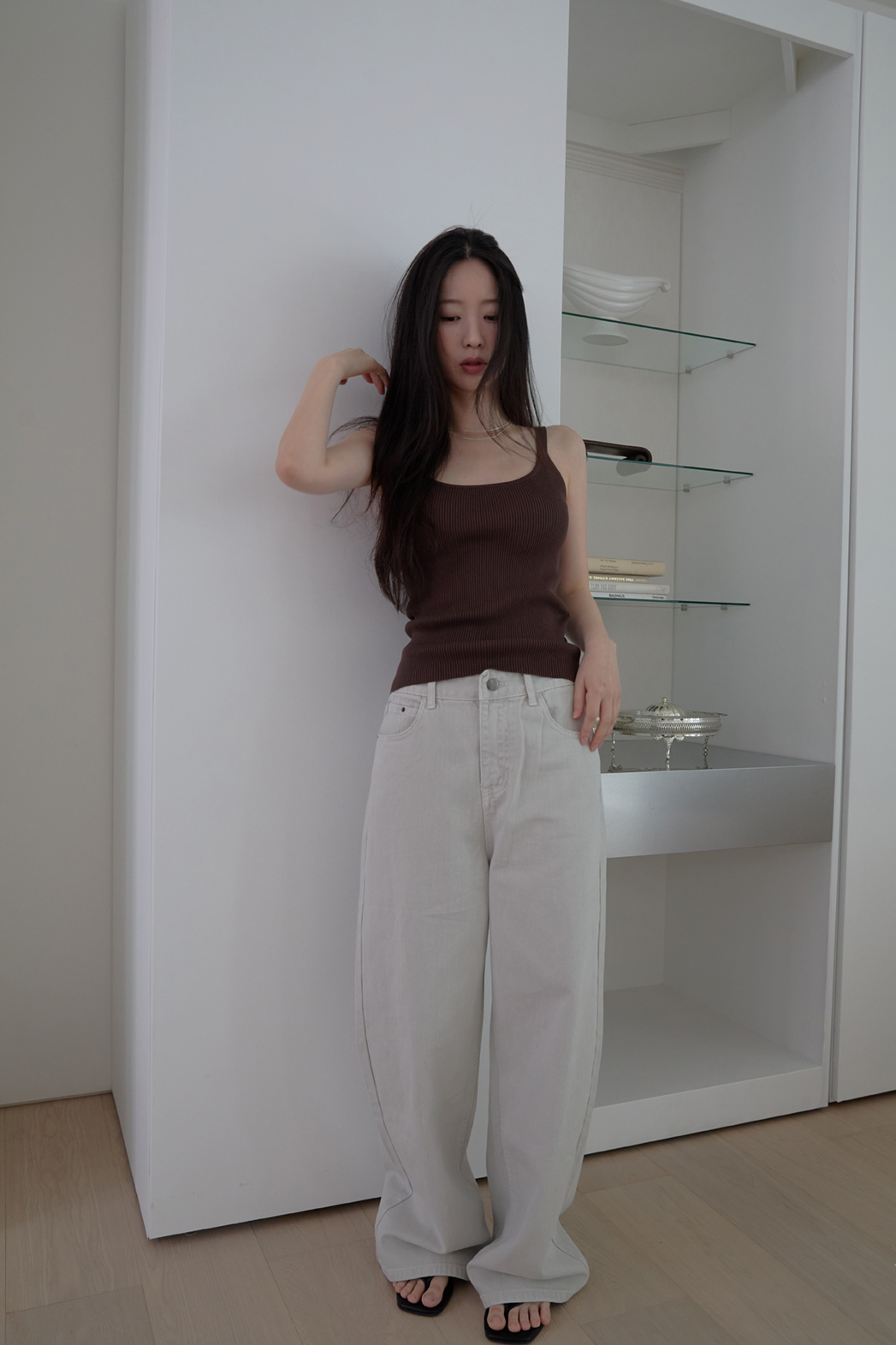 バンブーナイロンクロップドスリム無地ニットノースリーブSS | 詳細画像6