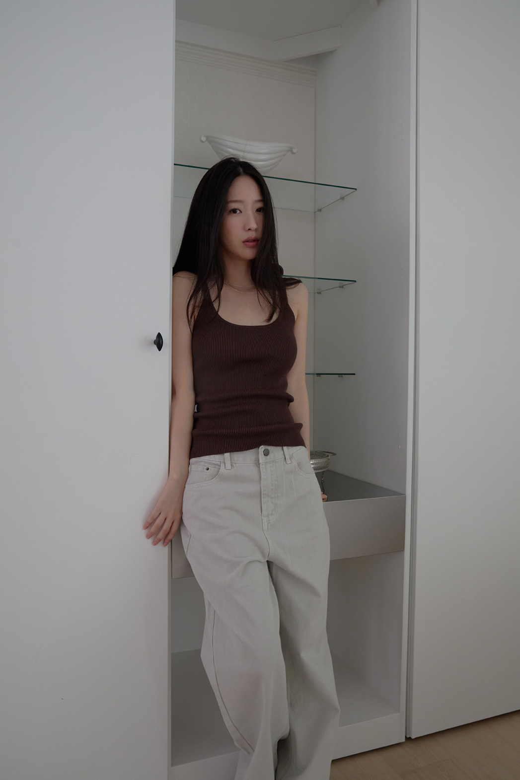 バンブーナイロンクロップドスリム無地ニットノースリーブSS | 詳細画像9