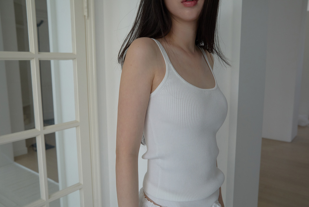バンブーナイロンクロップドスリム無地ニットノースリーブSS | 詳細画像12
