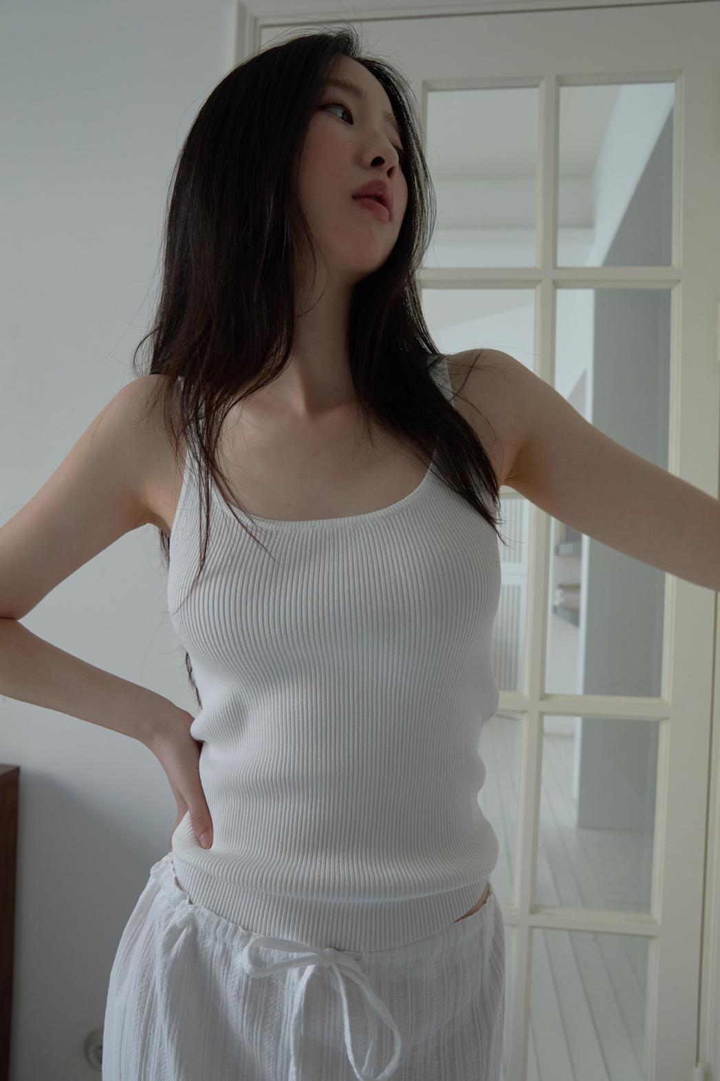 バンブーナイロンクロップドスリム無地ニットノースリーブSS | 詳細画像16
