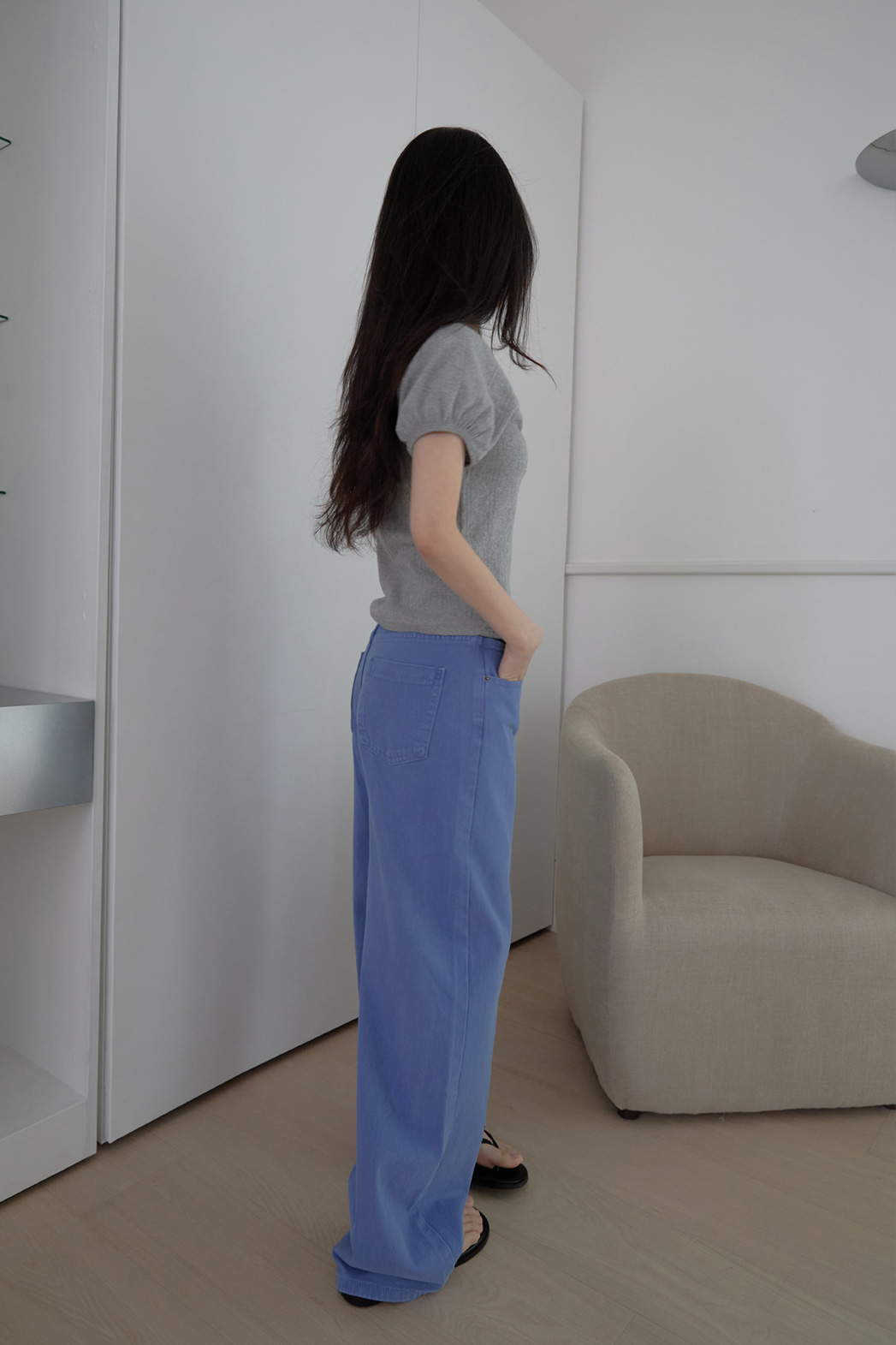 デニムコットンベーシックワイド無地パンツデニムパンツオールシーズン | 詳細画像2