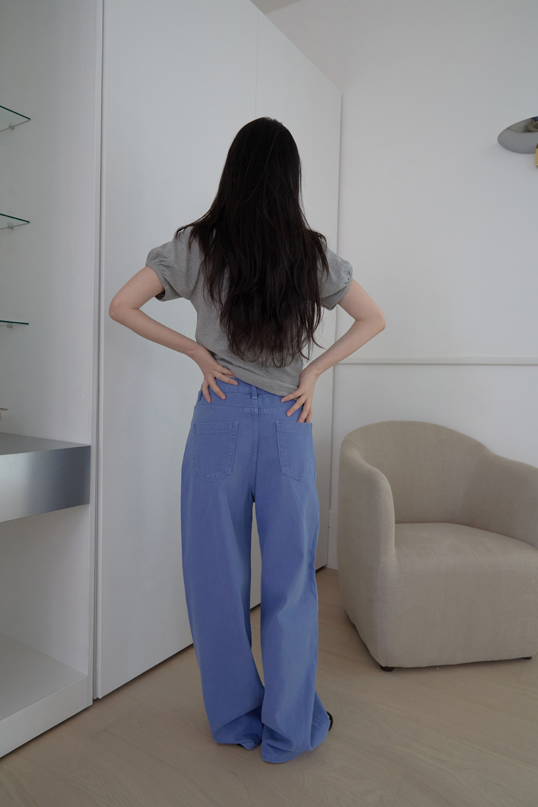 デニムコットンベーシックワイド無地パンツデニムパンツオールシーズン | 詳細画像3