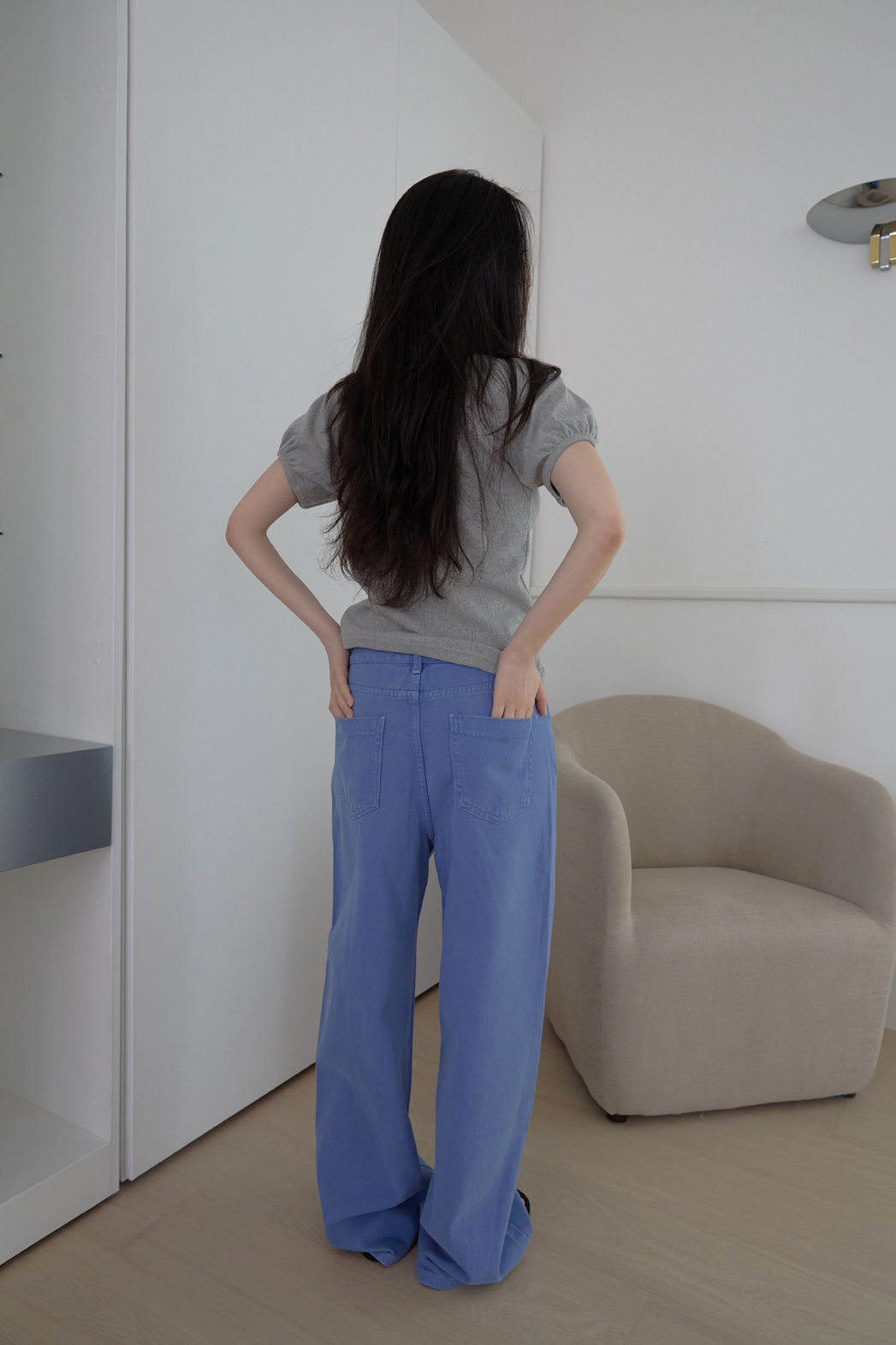 デニムコットンベーシックワイド無地パンツデニムパンツオールシーズン | 詳細画像4