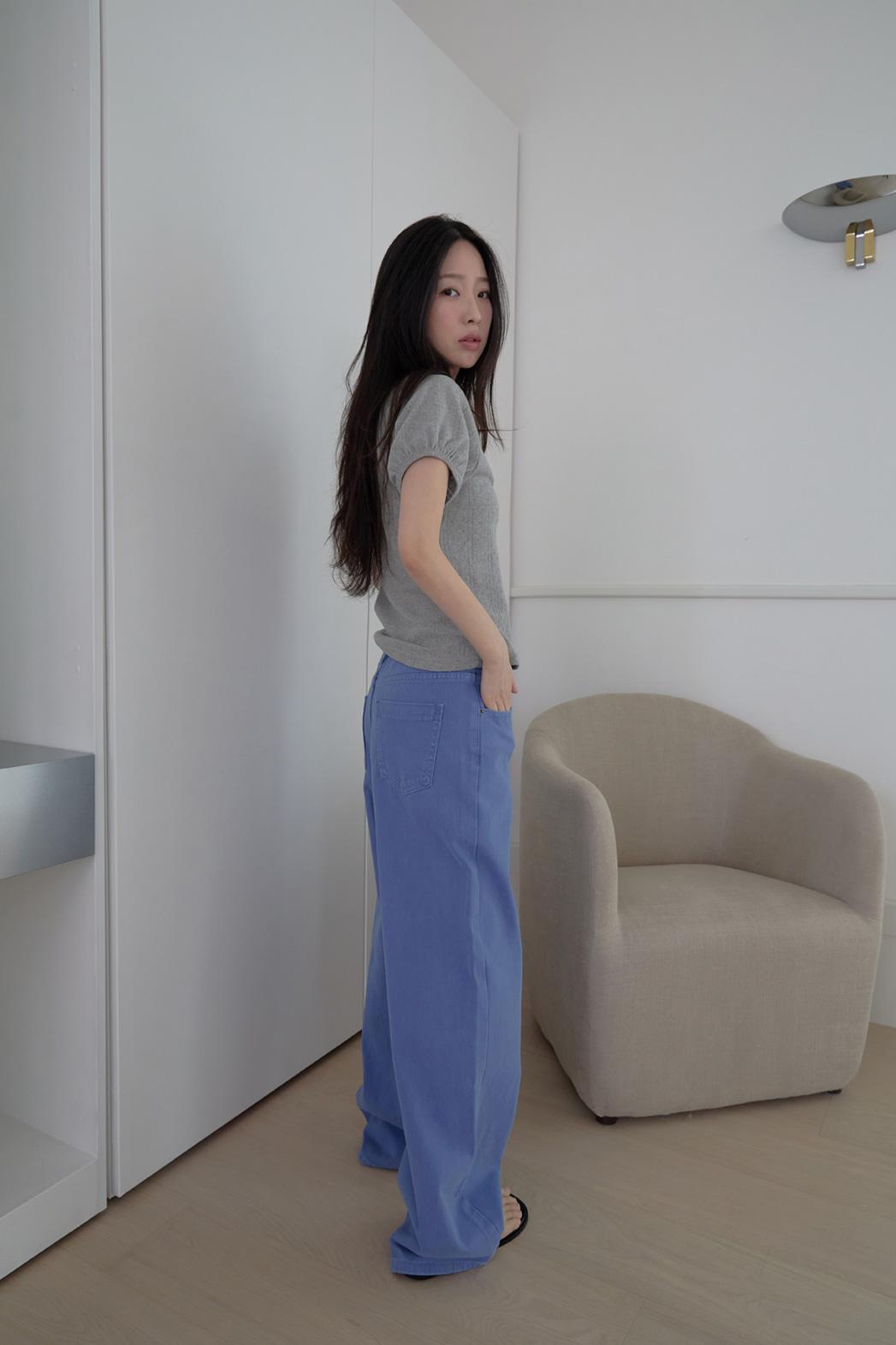 デニムコットンベーシックワイド無地パンツデニムパンツオールシーズン | 詳細画像5
