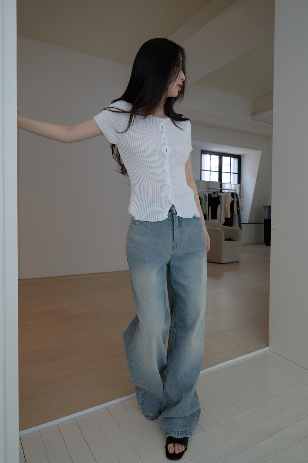 デニムコットンワイド無地デニムパンツオールシーズン | 詳細画像13