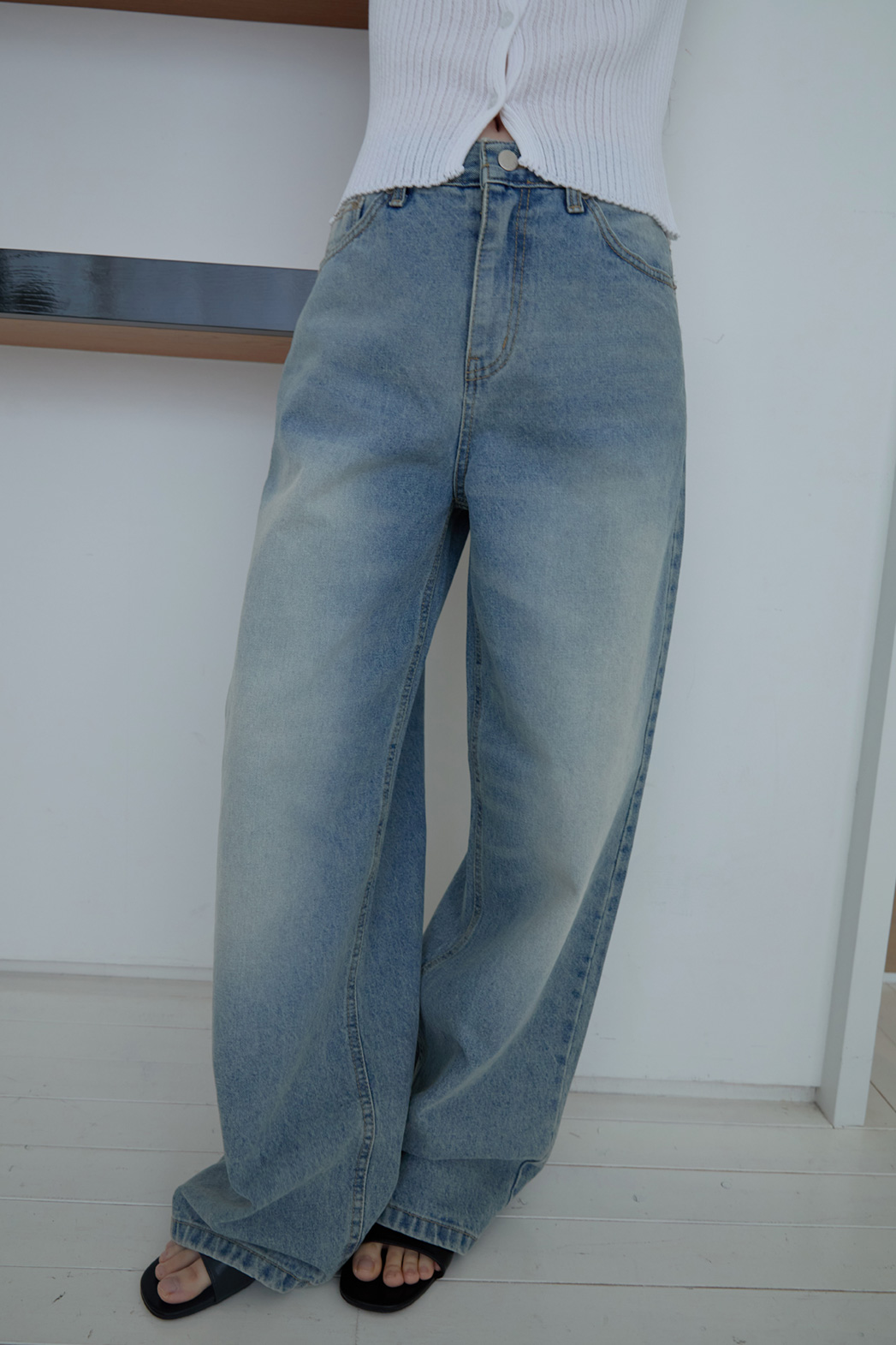 デニムコットンワイド無地デニムパンツオールシーズン | 詳細画像18