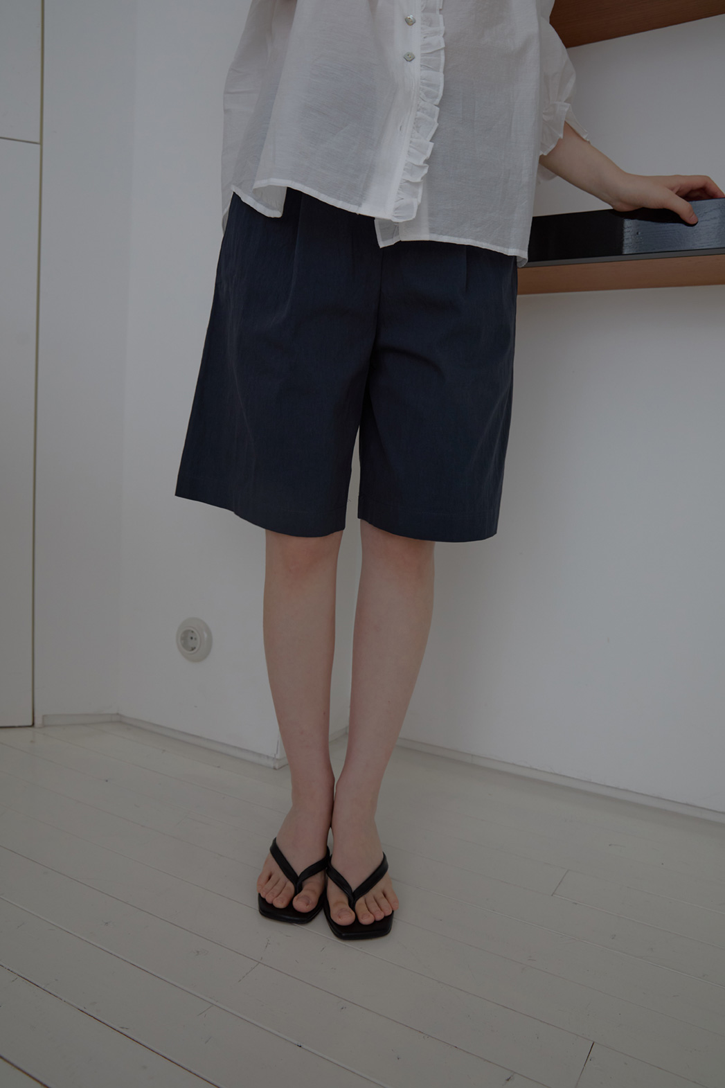 コットンバミューダワイド無地パンツハーフパンツSS | 詳細画像2
