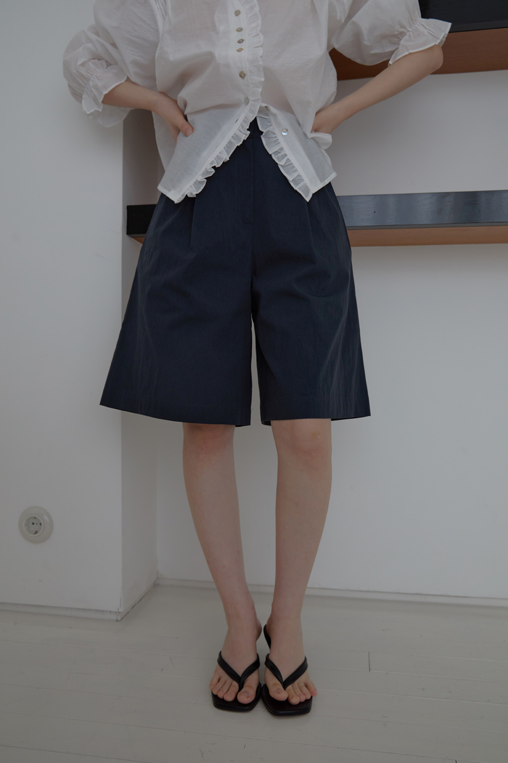 コットンバミューダワイド無地パンツハーフパンツSS | 詳細画像4