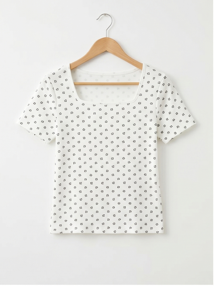 スクエアネック半袖花柄Tシャツ | DHOLIC | 詳細画像20