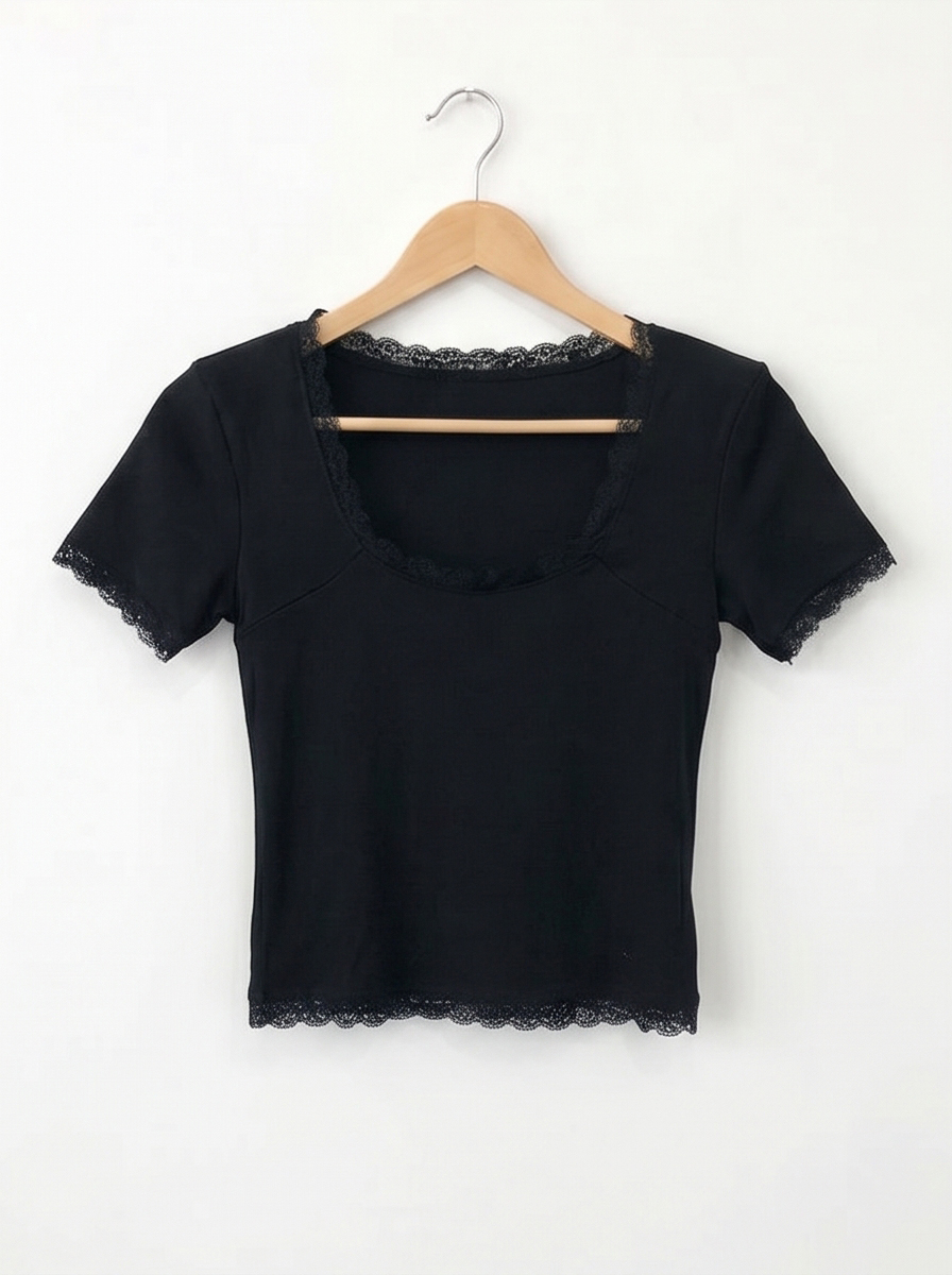 レースUネック肩パッドスリム半袖Tシャツ | DHOLIC | 詳細画像23