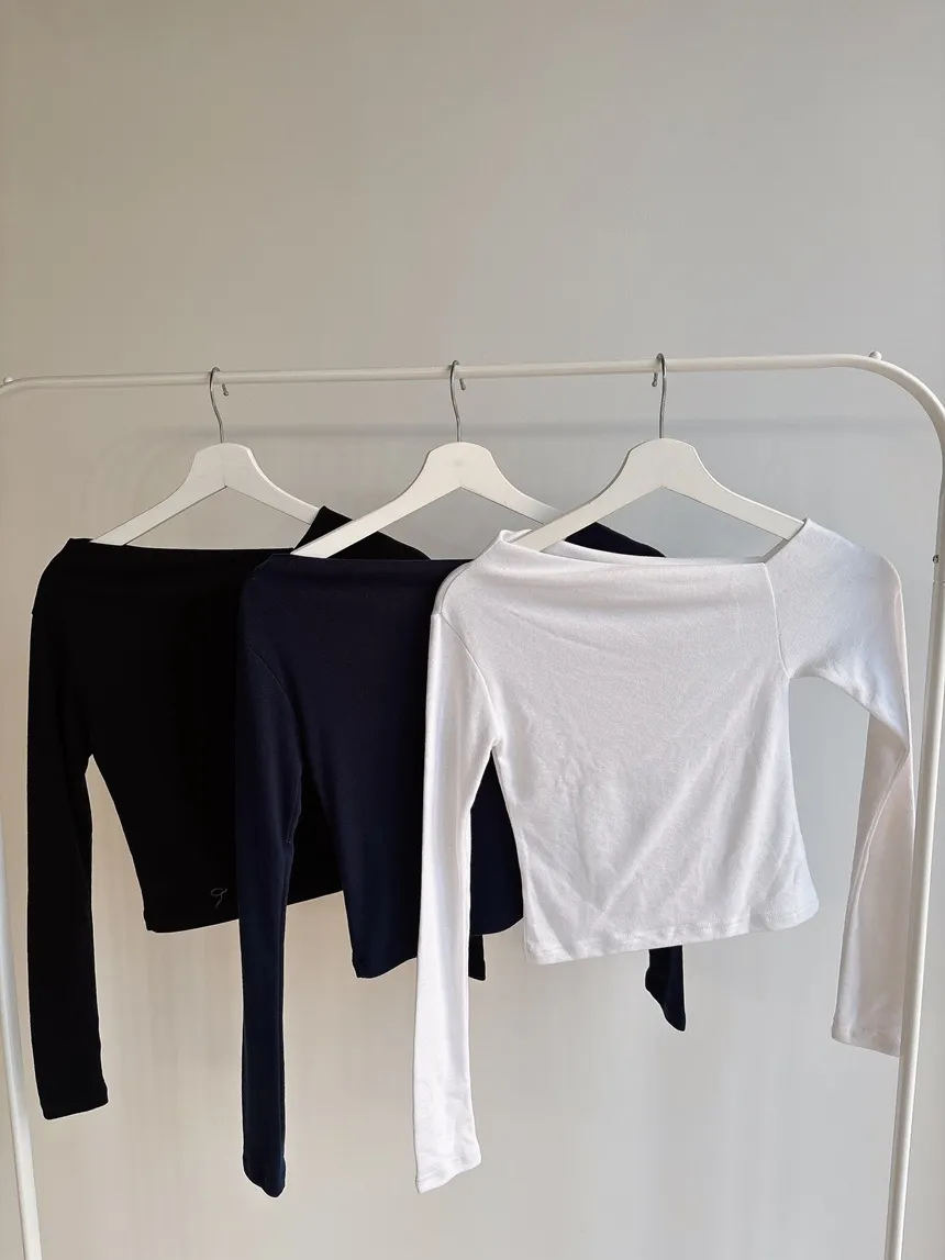 ストレッチ長袖アンバランスネックスリムワンショルダーTシャツ | mirangmirang | 詳細画像25