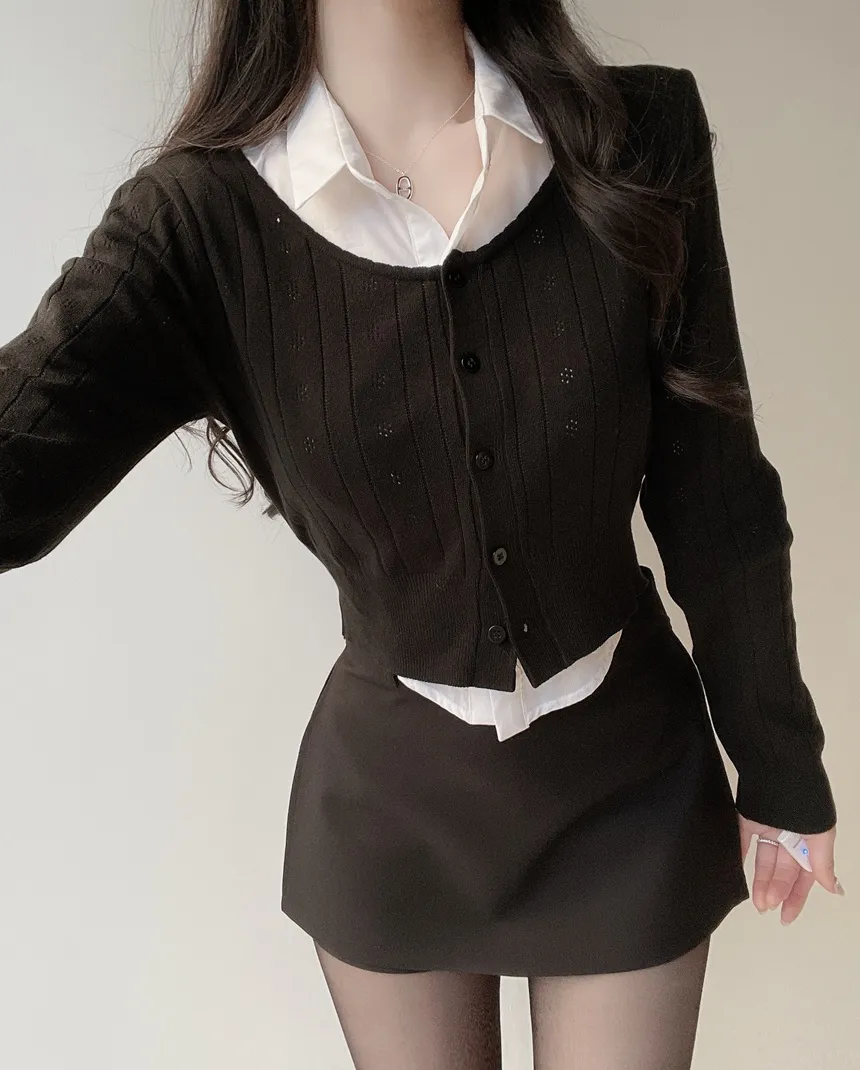 Uネック長袖クロップドパンチングカーディガン | mirangmirang | 詳細画像20
