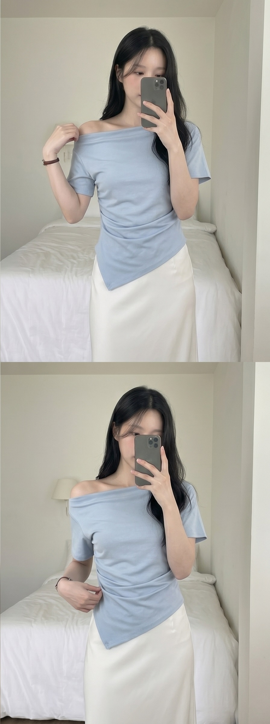 ドレープボートネックオフショルダーベーシックスリム半袖Tシャツ | 詳細画像8