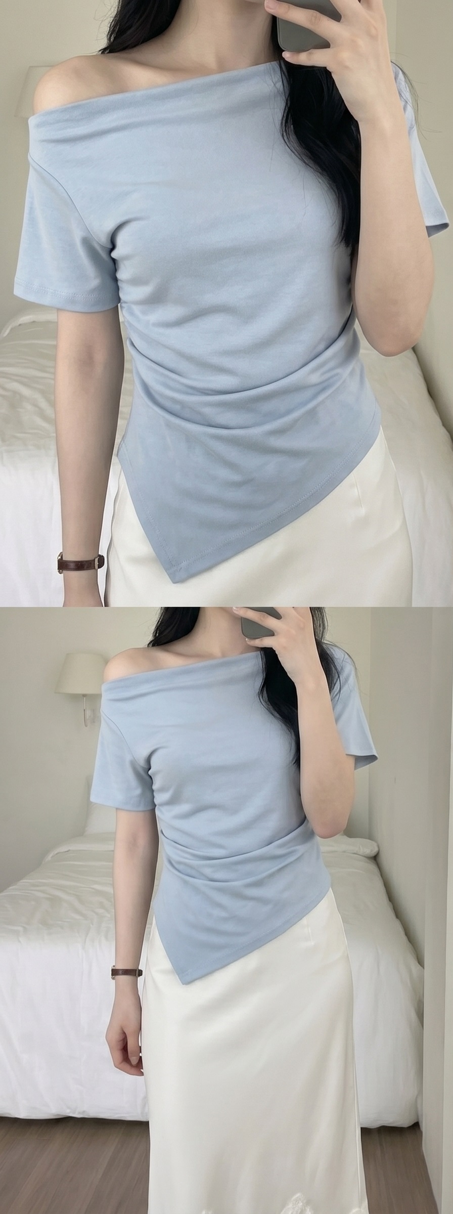 ドレープボートネックオフショルダーベーシックスリム半袖Tシャツ | 詳細画像16